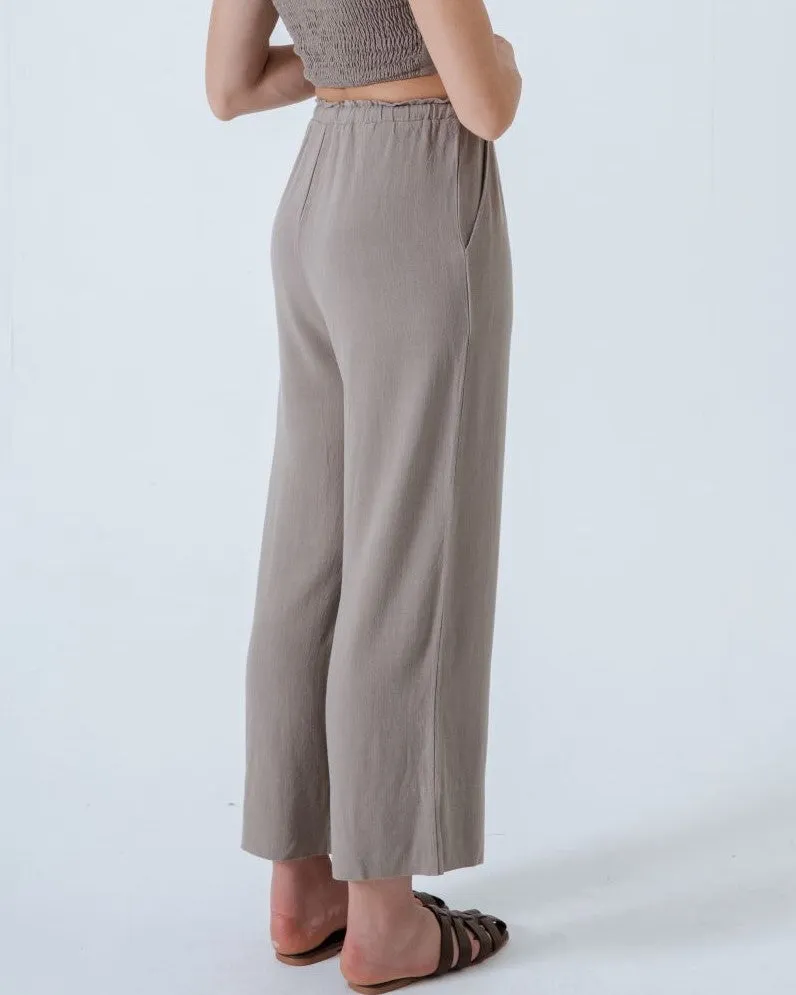 Alexa Linen Drawstring Trousers (Khaki Grey)