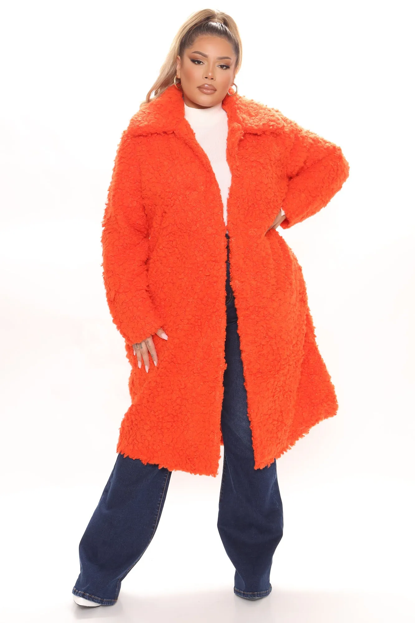 All About Me Fuzzy Coat - Orange