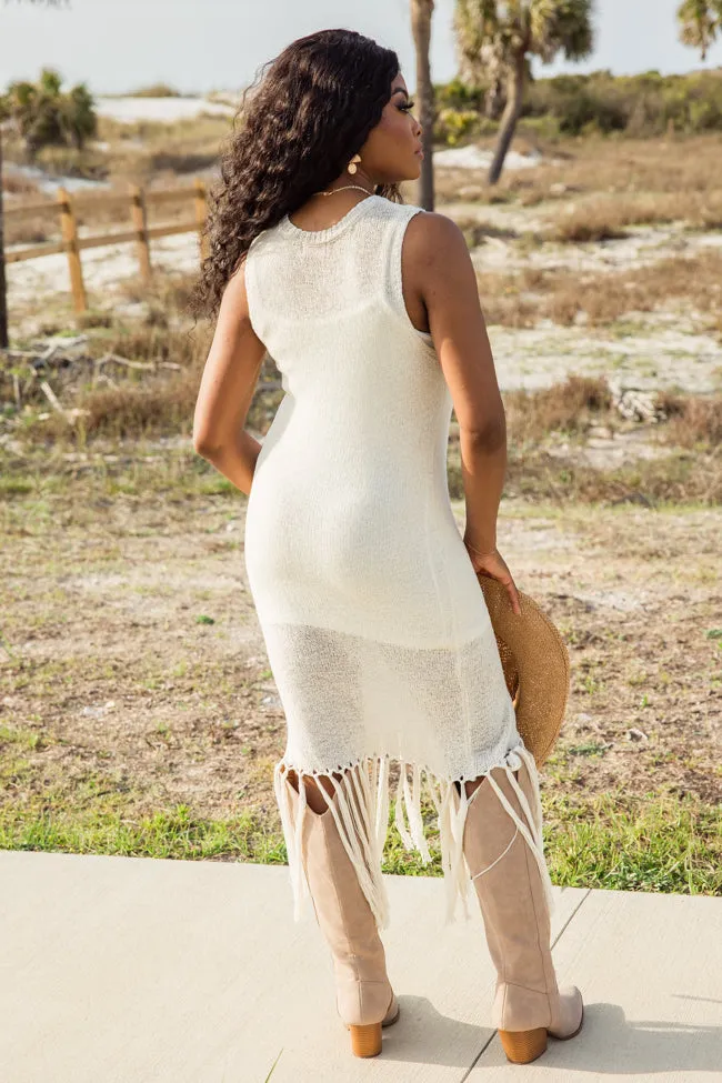 Along The Shoreline Ivory Fringe Detail Sweater Dress