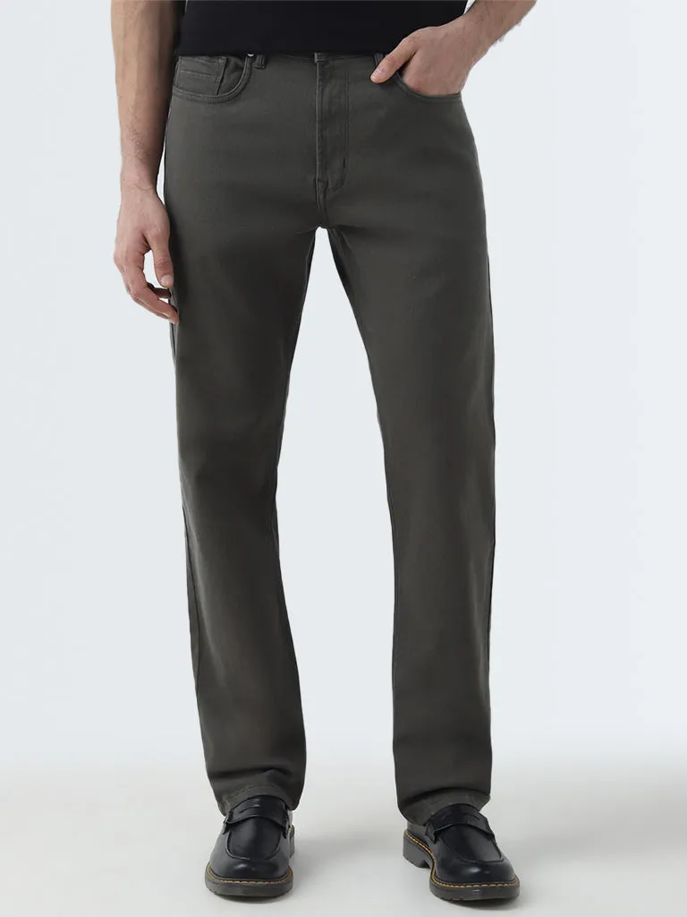 Ascot Olive Relaxed-Fit Mid-Rise Trousers