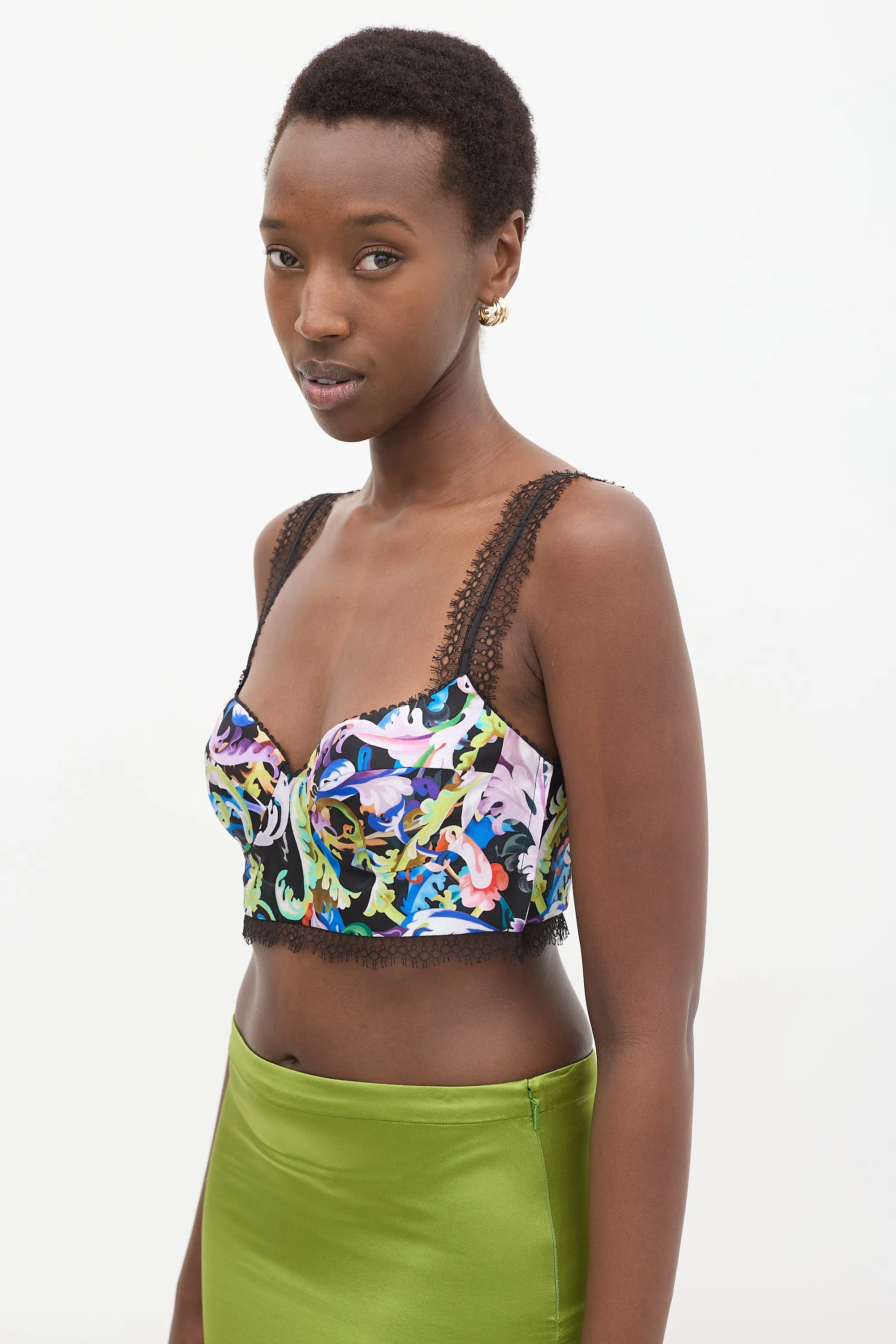 Black & Multi Barocco Print Bustier Top