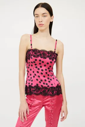 Black & Pink Polka Dot Lace Camisole Top