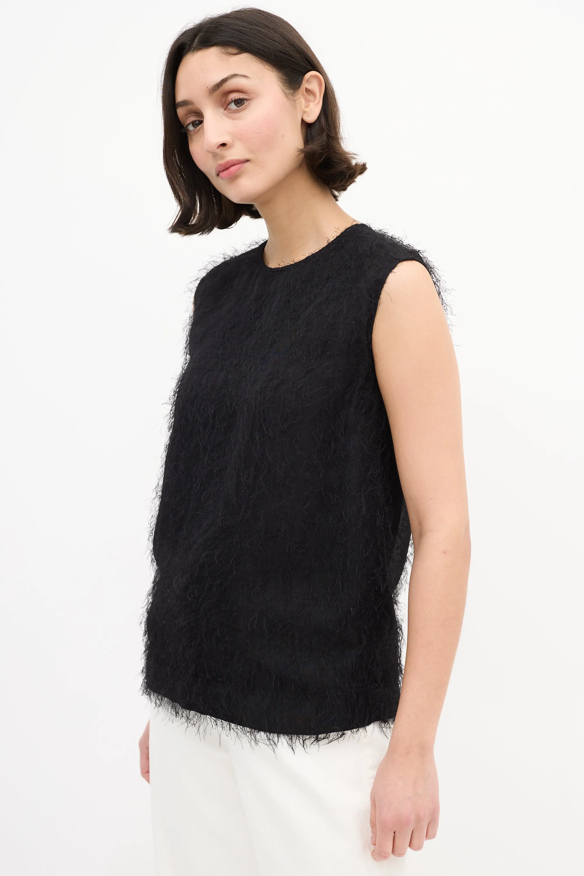 Black Fuzzy Sleeveless Top