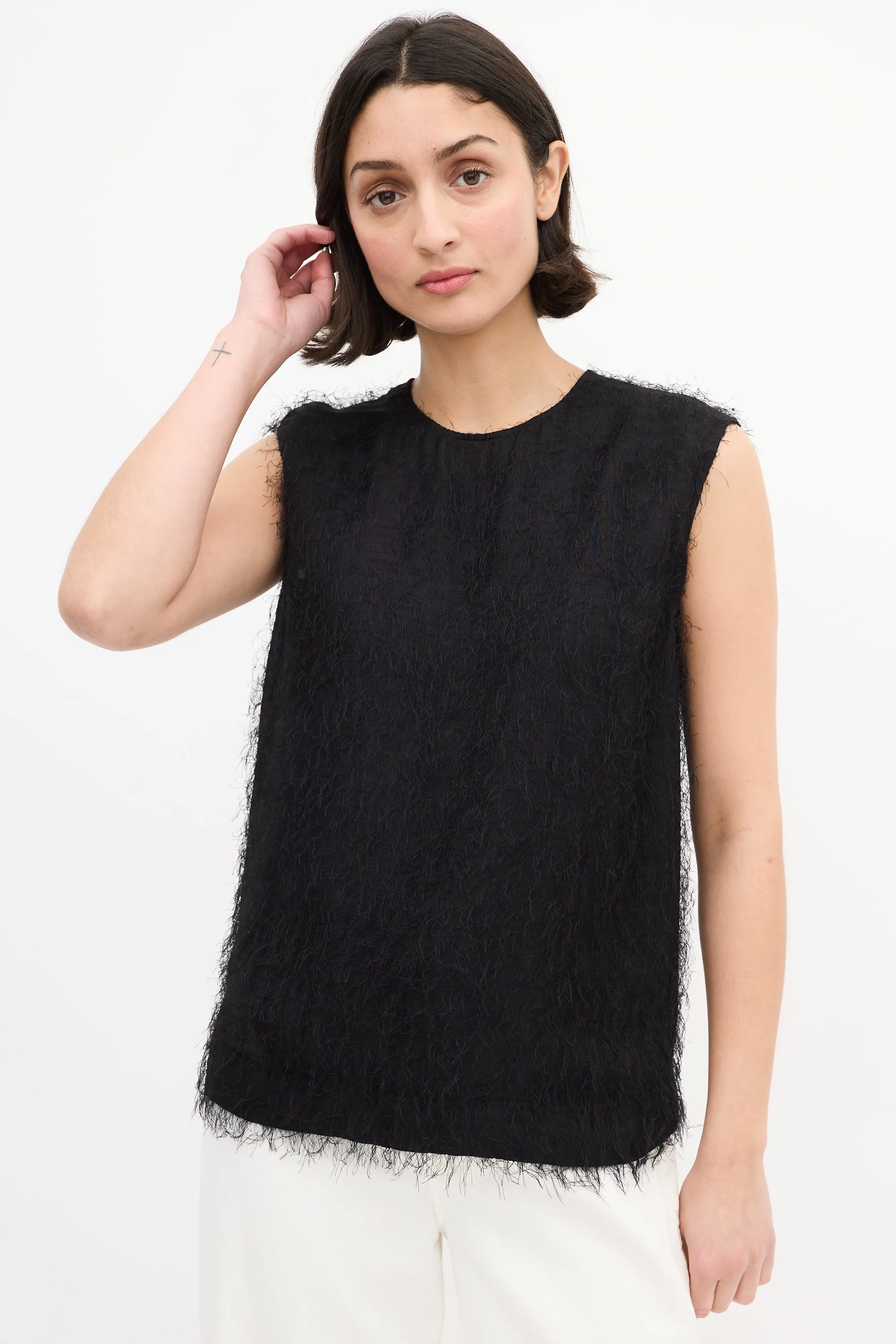 Black Fuzzy Sleeveless Top