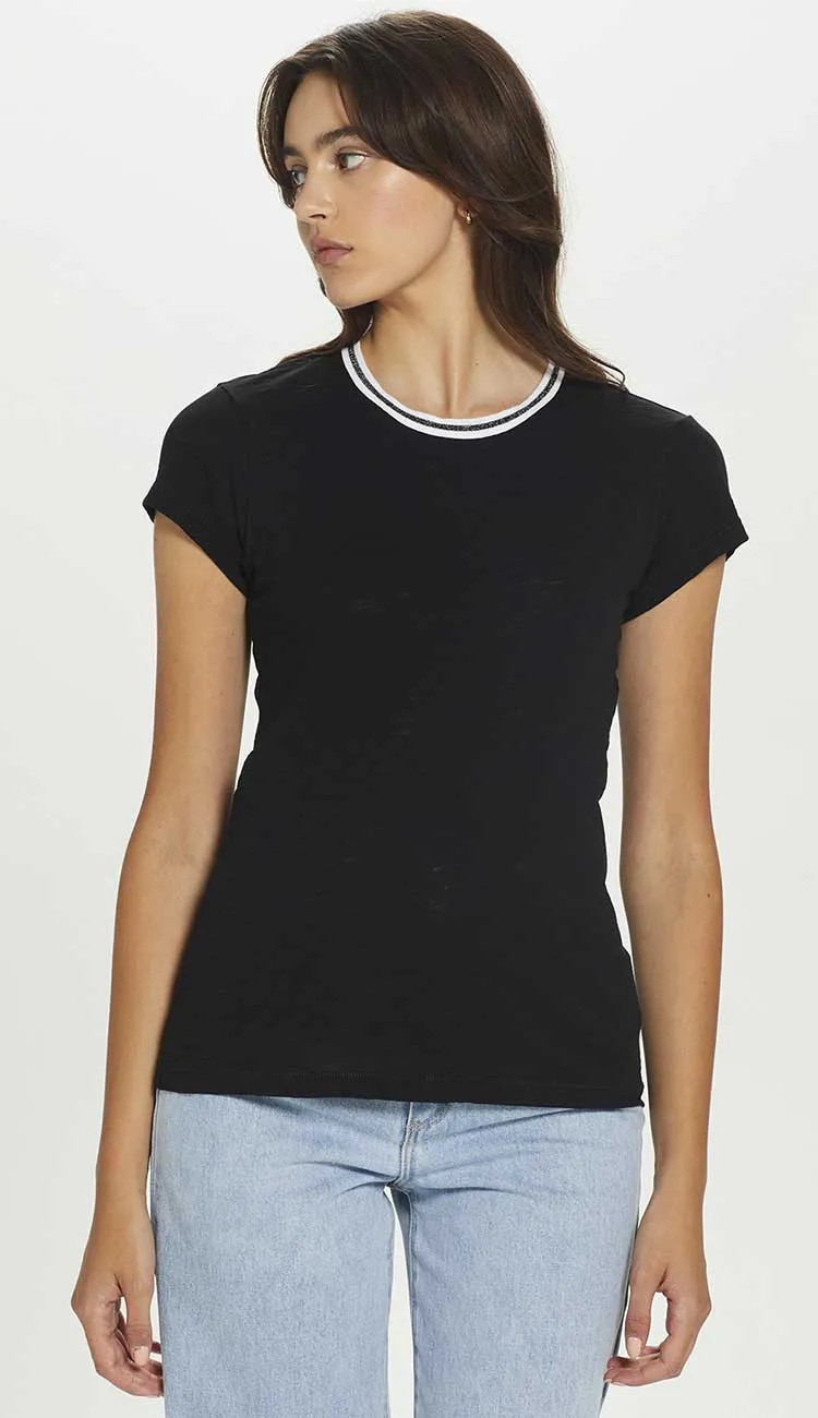 Black Gunmetal Shimmer Tipped Ringer Tee