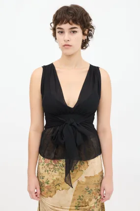 Black Silk Sheer V-Neck Top