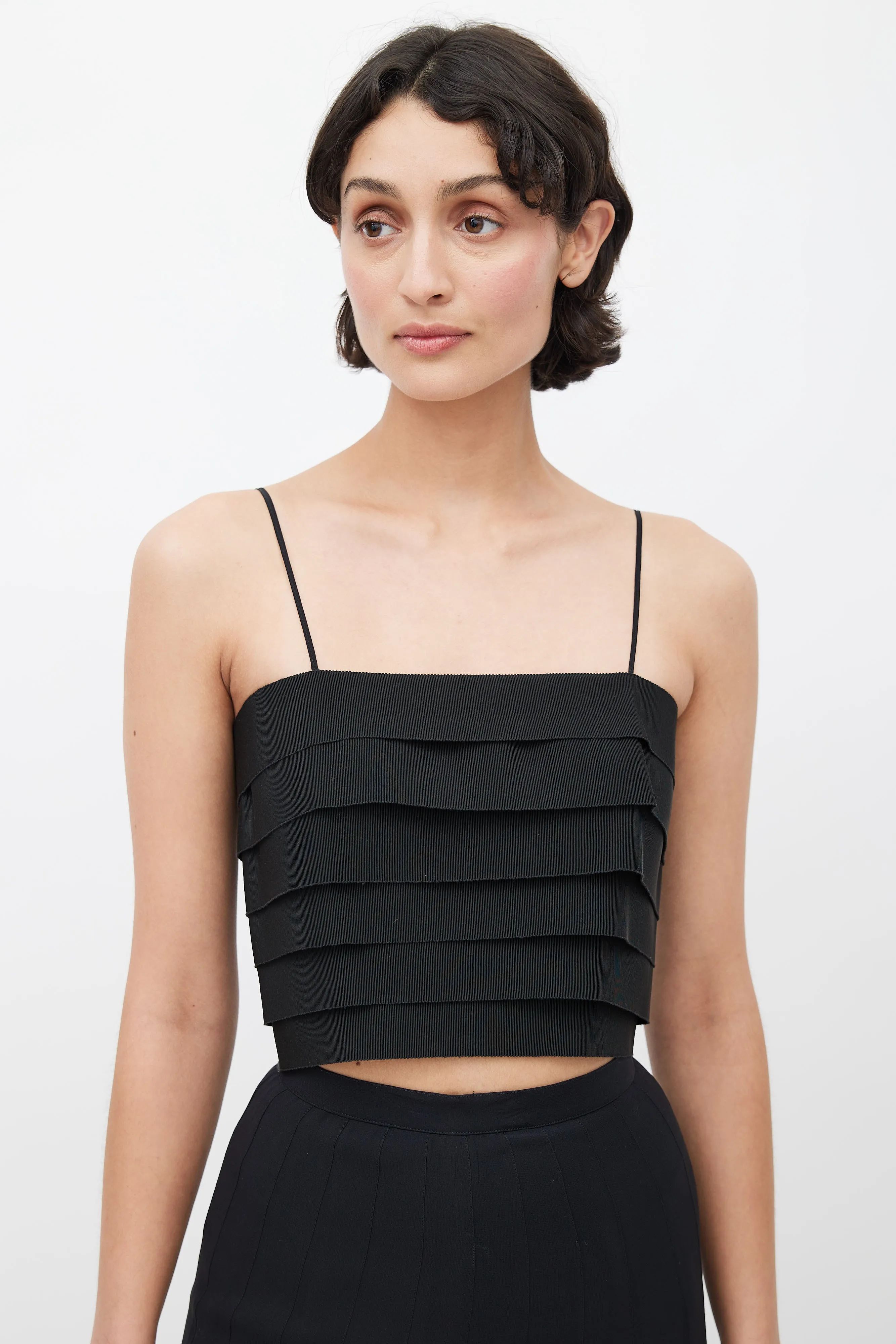 Black Silk Tiered Tank Top