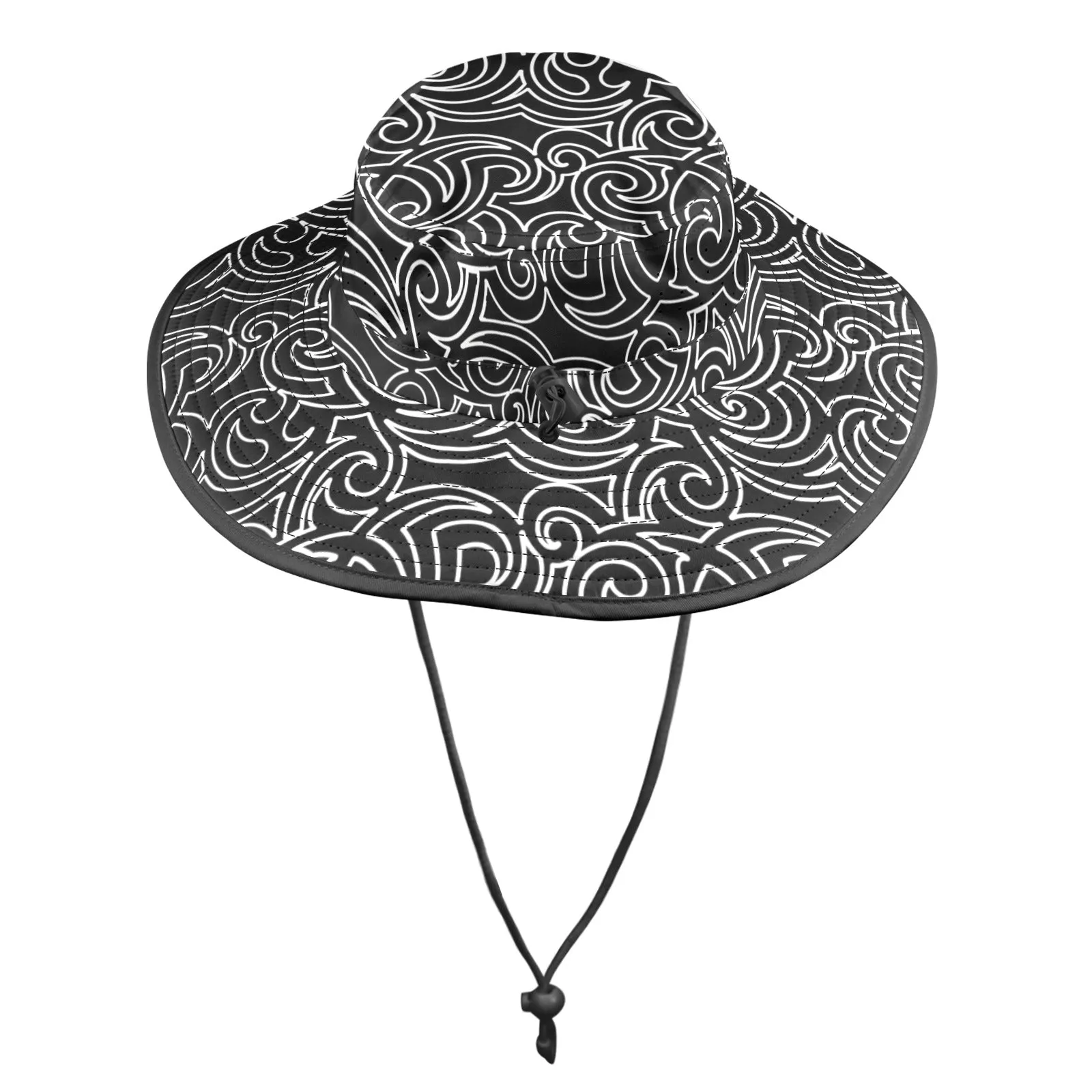 blk wht scroll print 2 Wide Brim Bucket Hat