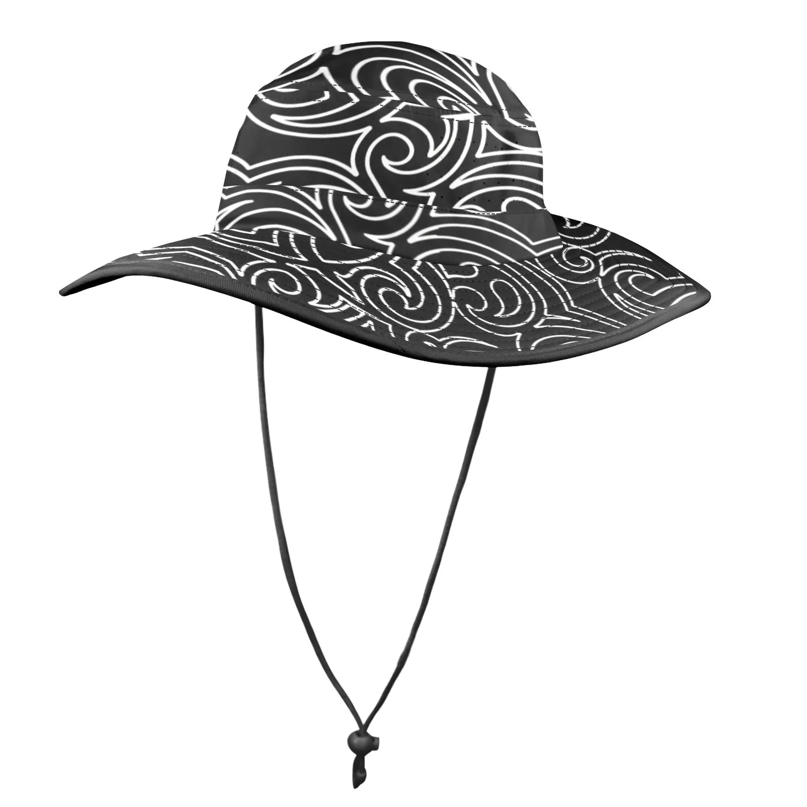 blk wht scroll print 2 Wide Brim Bucket Hat