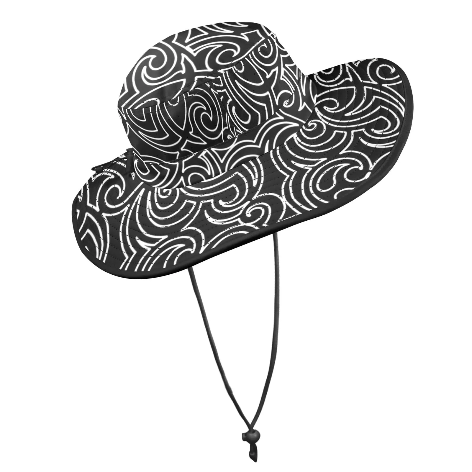 blk wht scroll print 2 Wide Brim Bucket Hat