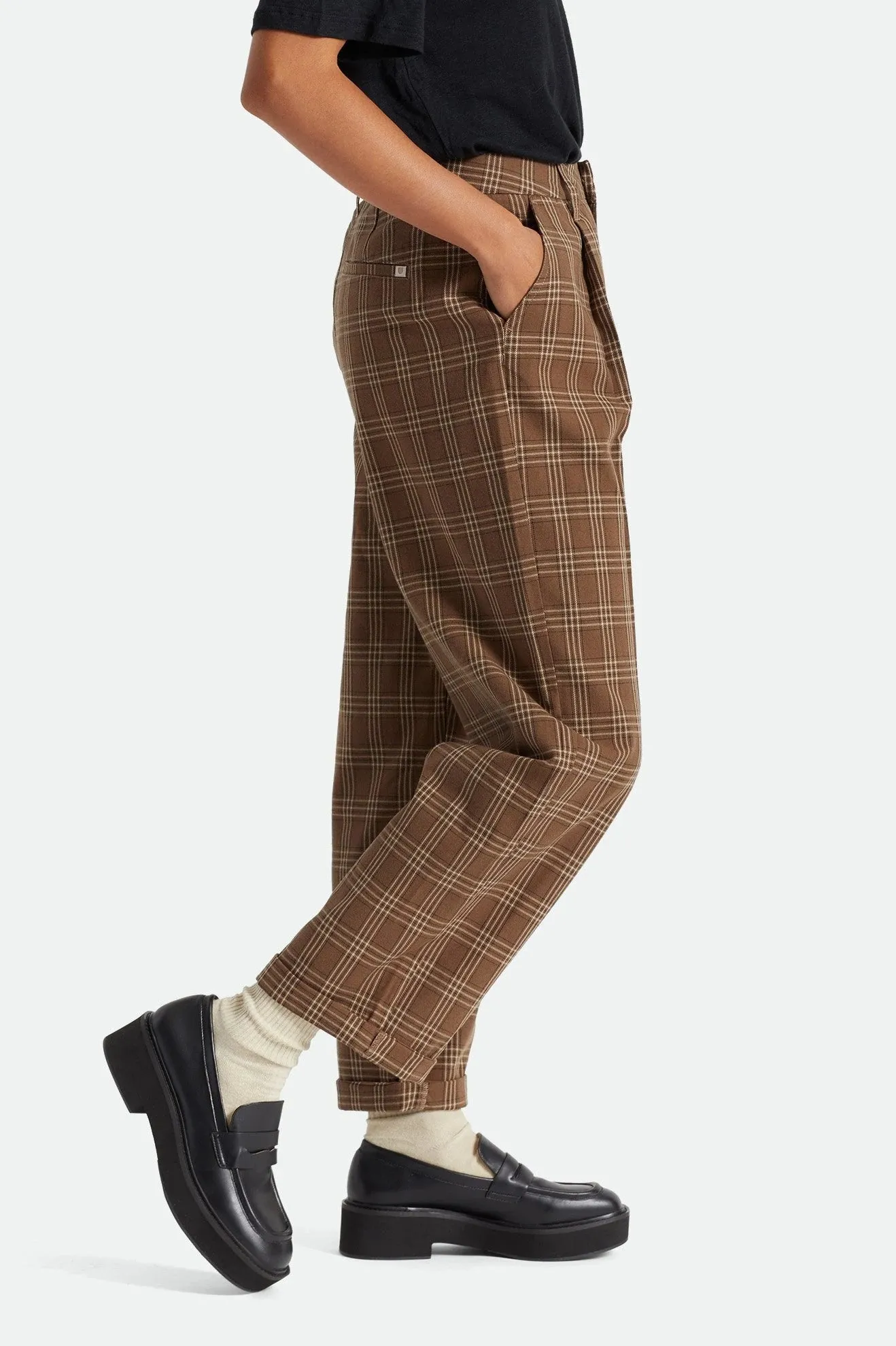 Brixton Victory Trouser Pant, Washed Brown Plaid