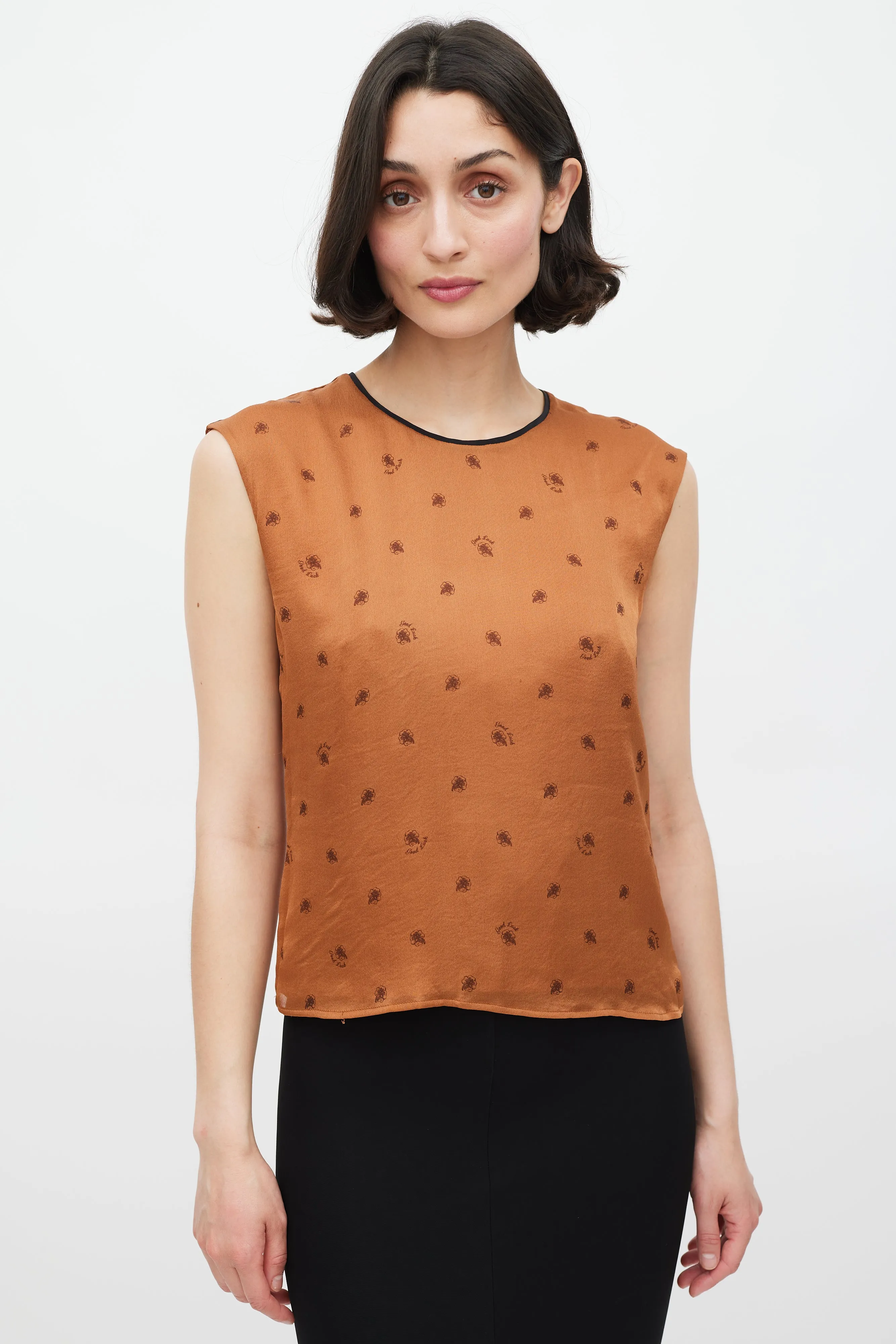 Brown Silk Floral Tie Back Top