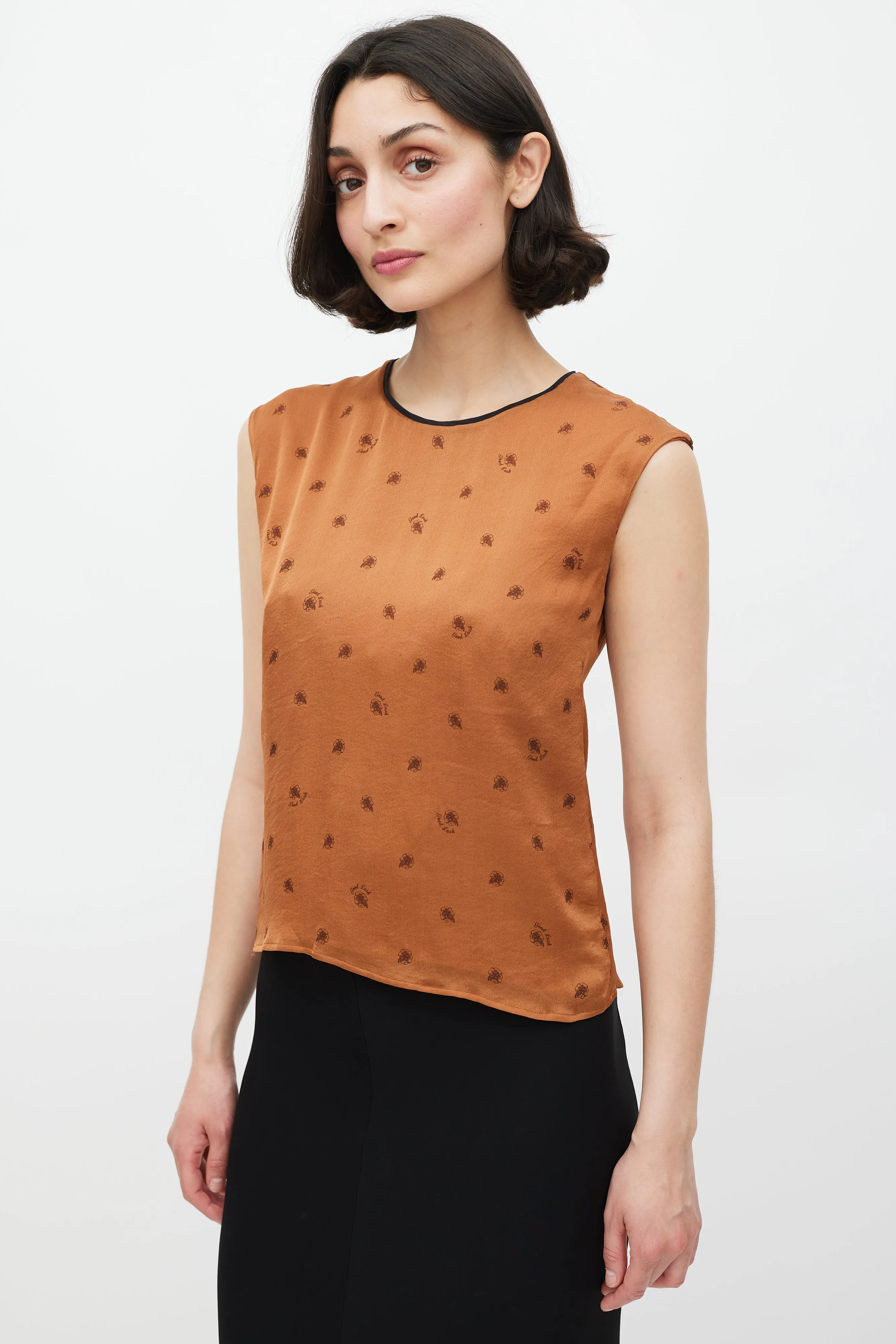 Brown Silk Floral Tie Back Top