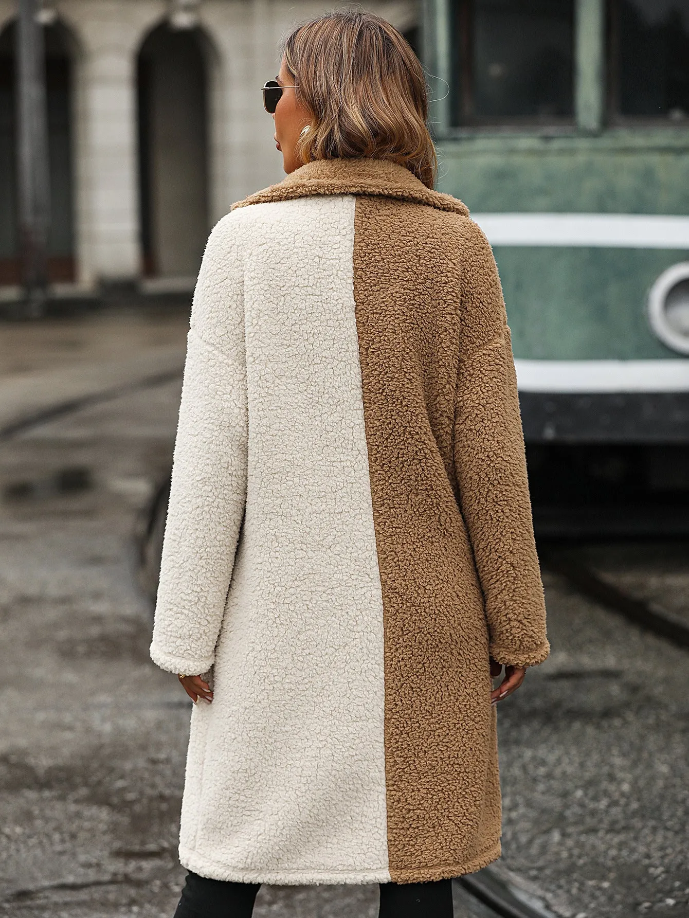 'Celeste' Color Block Dropped Shoulder Sherpa Duster Coat