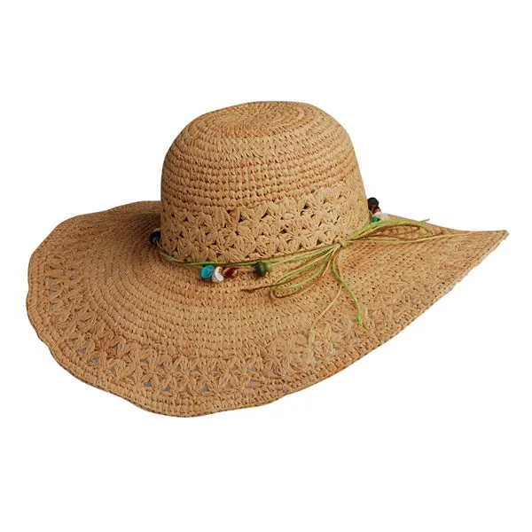 Conner Deluxe Wide Brim Crocheted Raffia Sun Hat