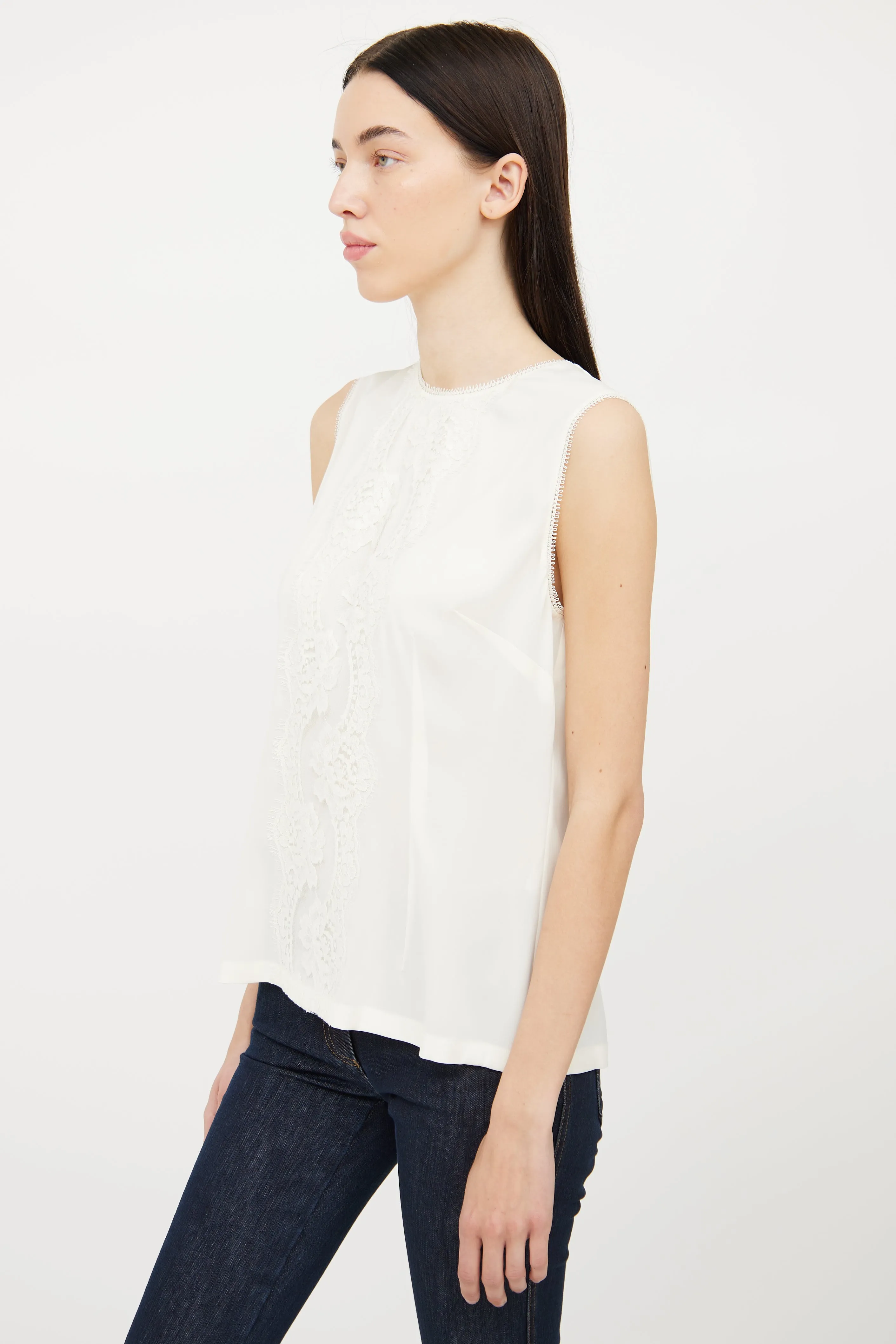 Cream Silk Lace Top