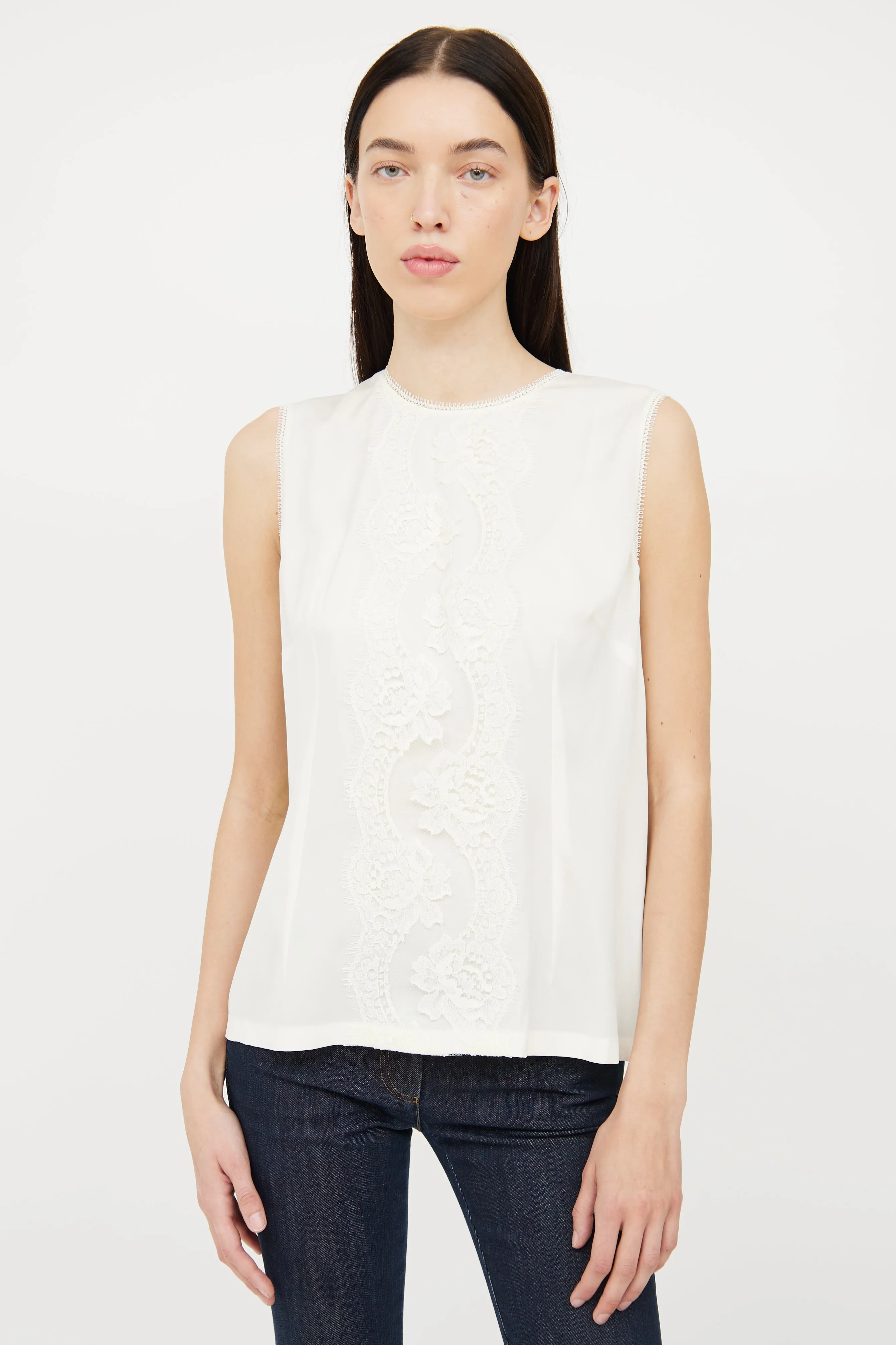 Cream Silk Lace Top