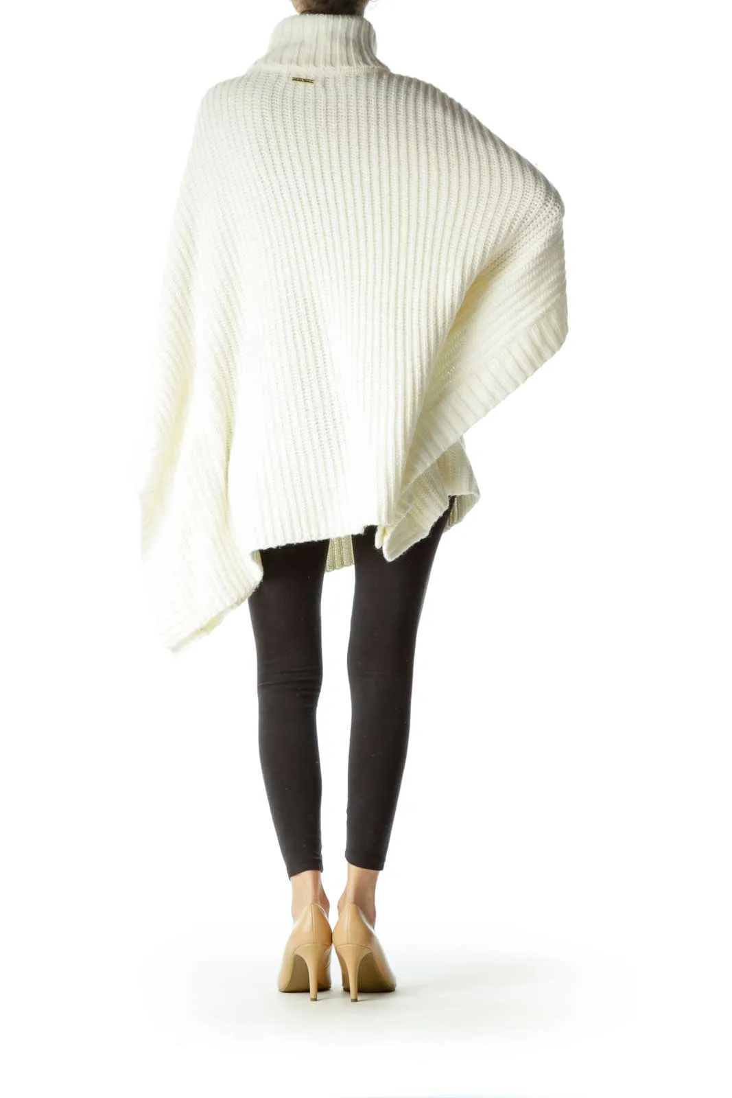 Cream Turtle Neck Knit Poncho