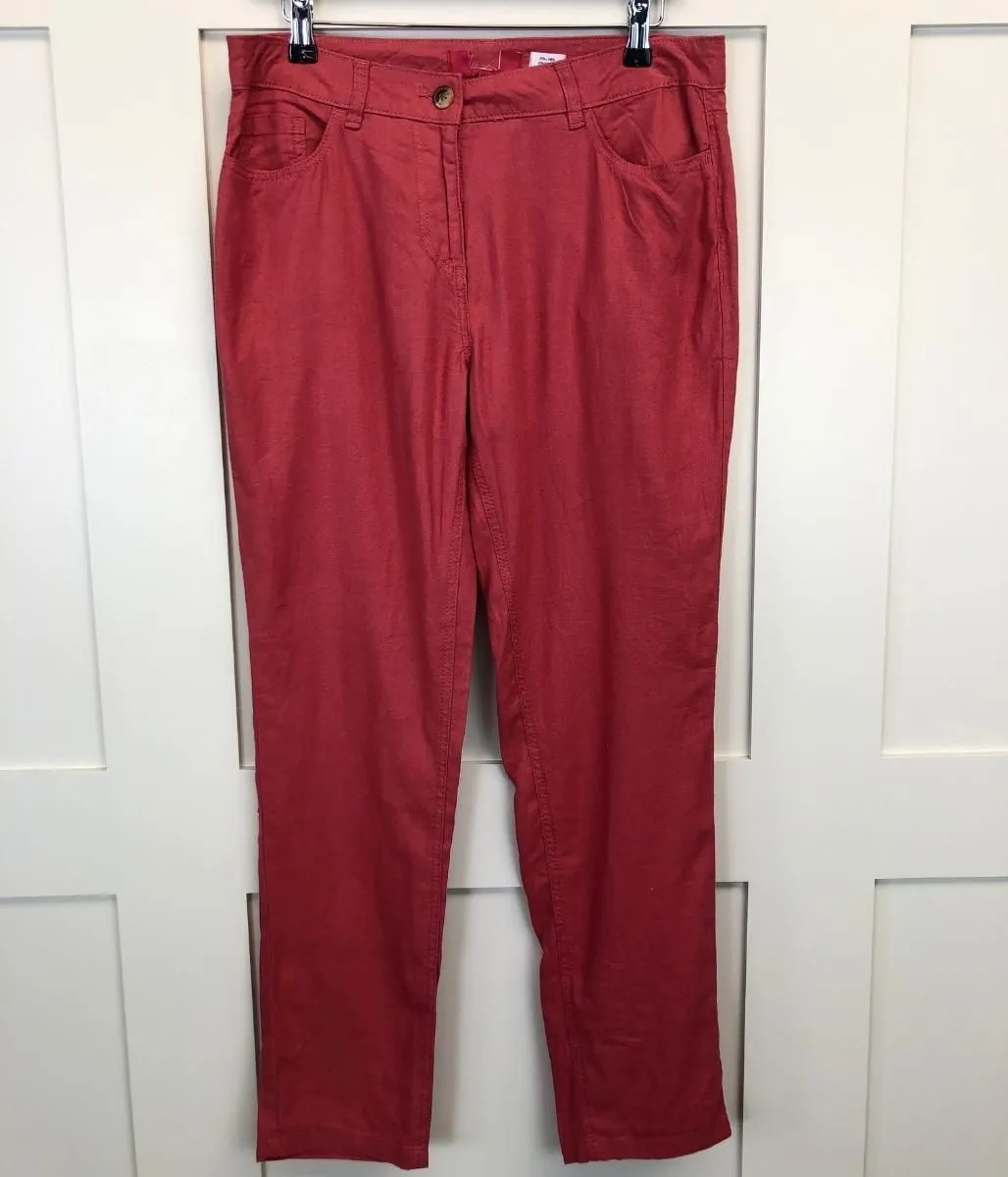 Deep Red Linen Blend Tapered Trousers