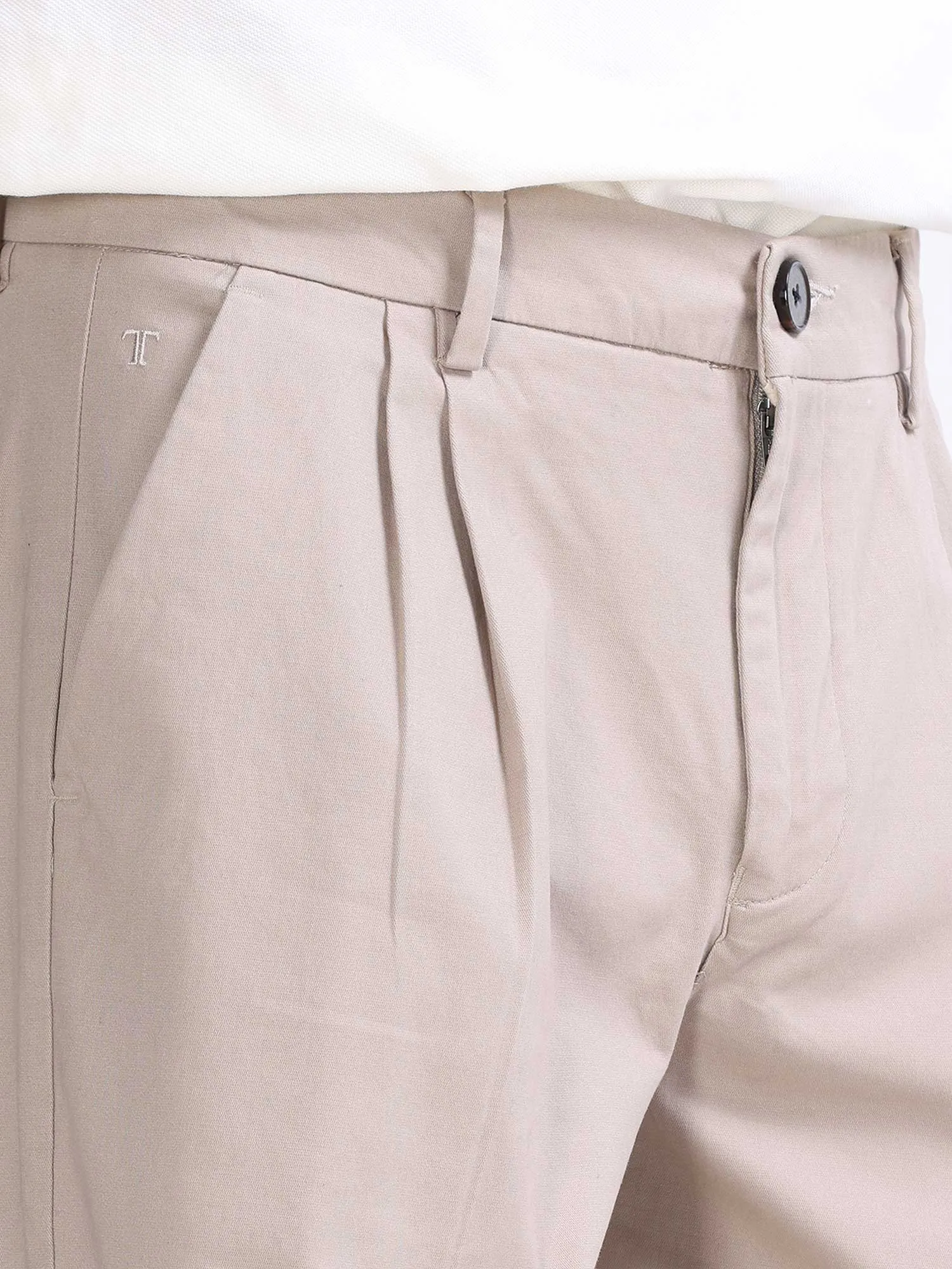 Duca Double Pleated Beige Relaxed Pant