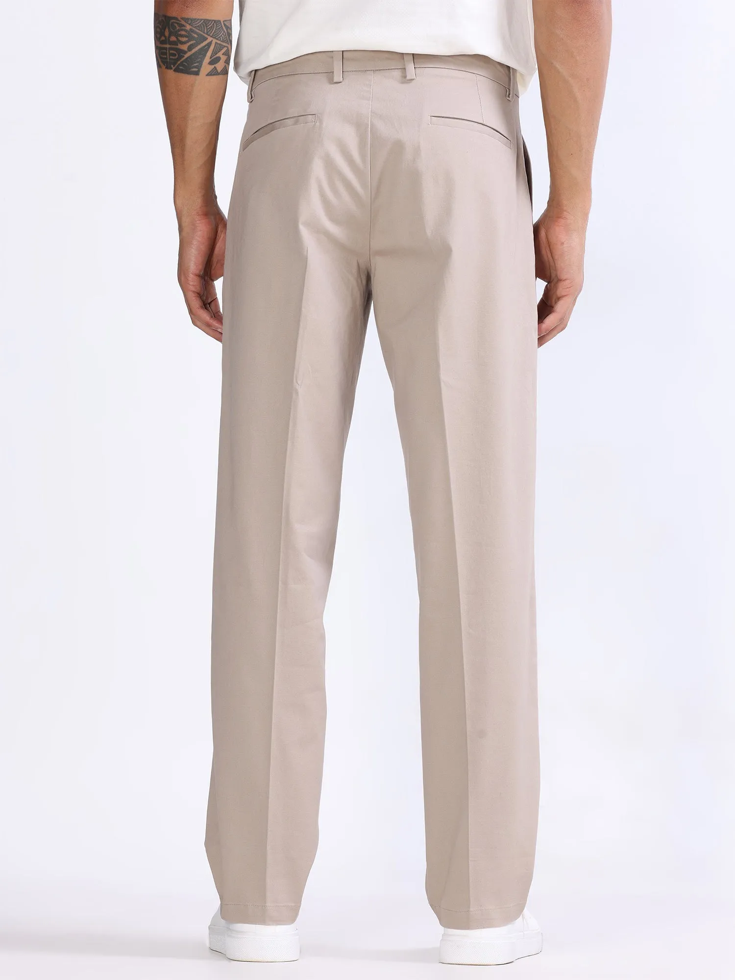 Duca Double Pleated Beige Relaxed Pant