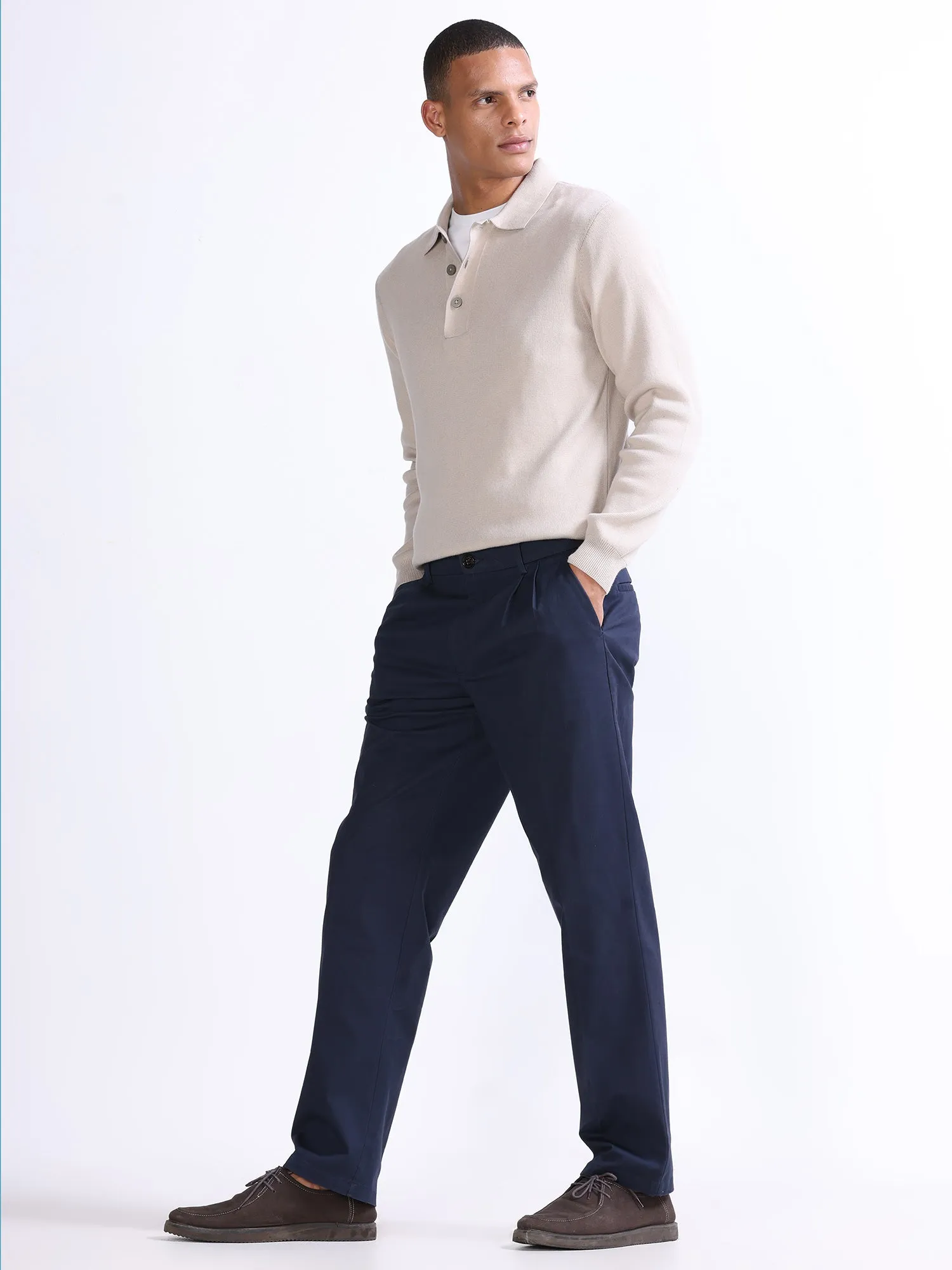 Duca Double Pleated Navy Relaxed Pant