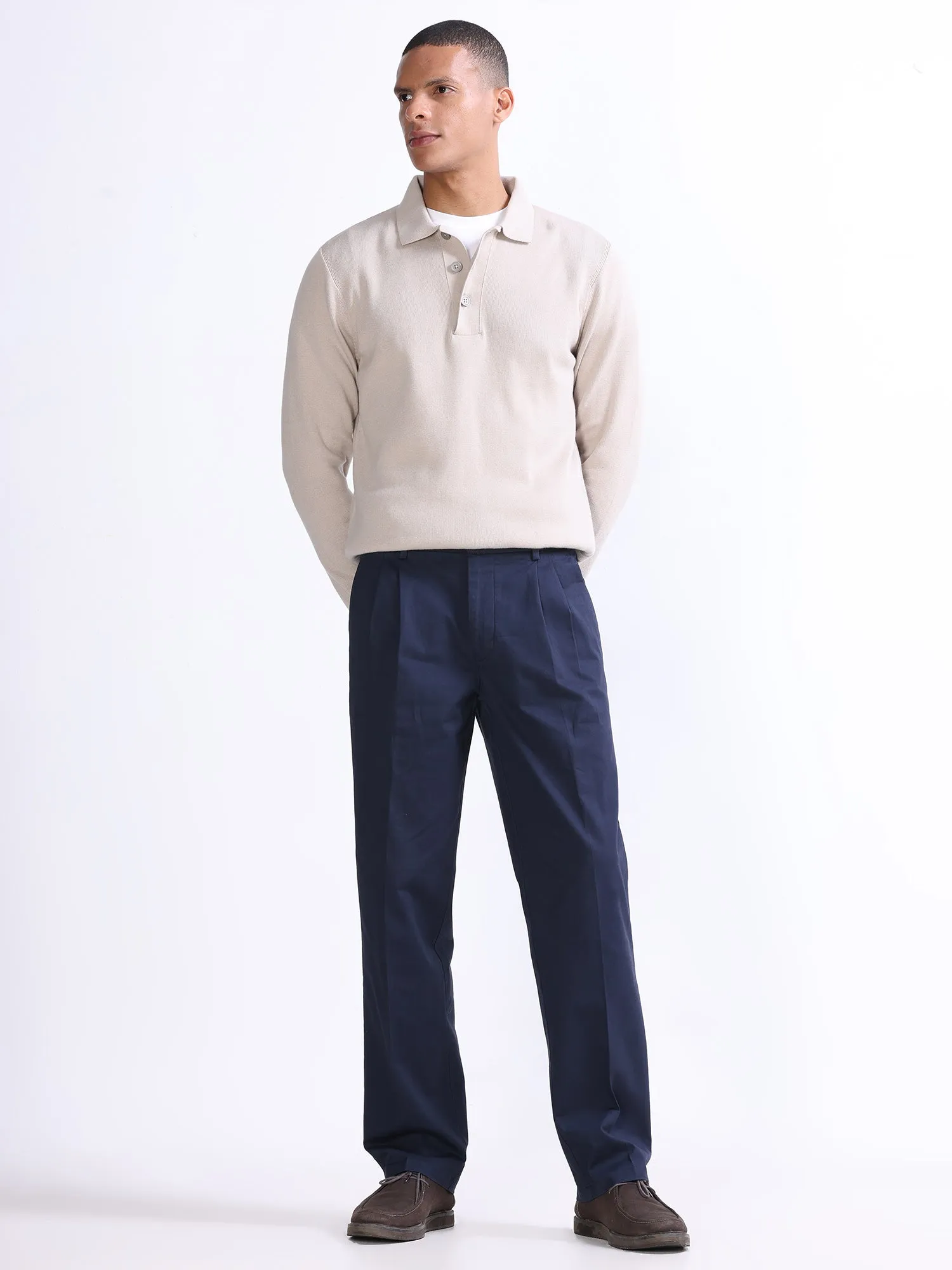 Duca Double Pleated Navy Relaxed Pant