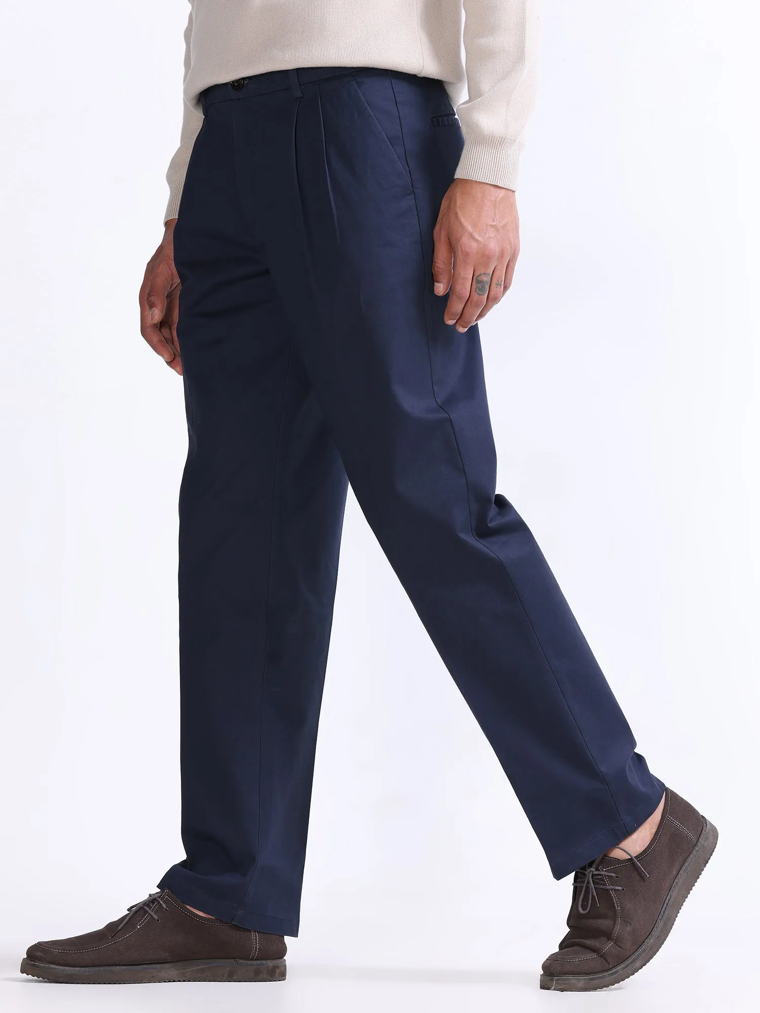 Duca Double Pleated Navy Relaxed Pant