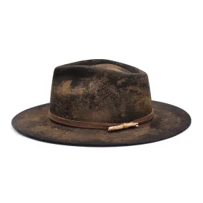 Eclipse - Vintage Burned Distressed Stiff Wool Fedora Hat