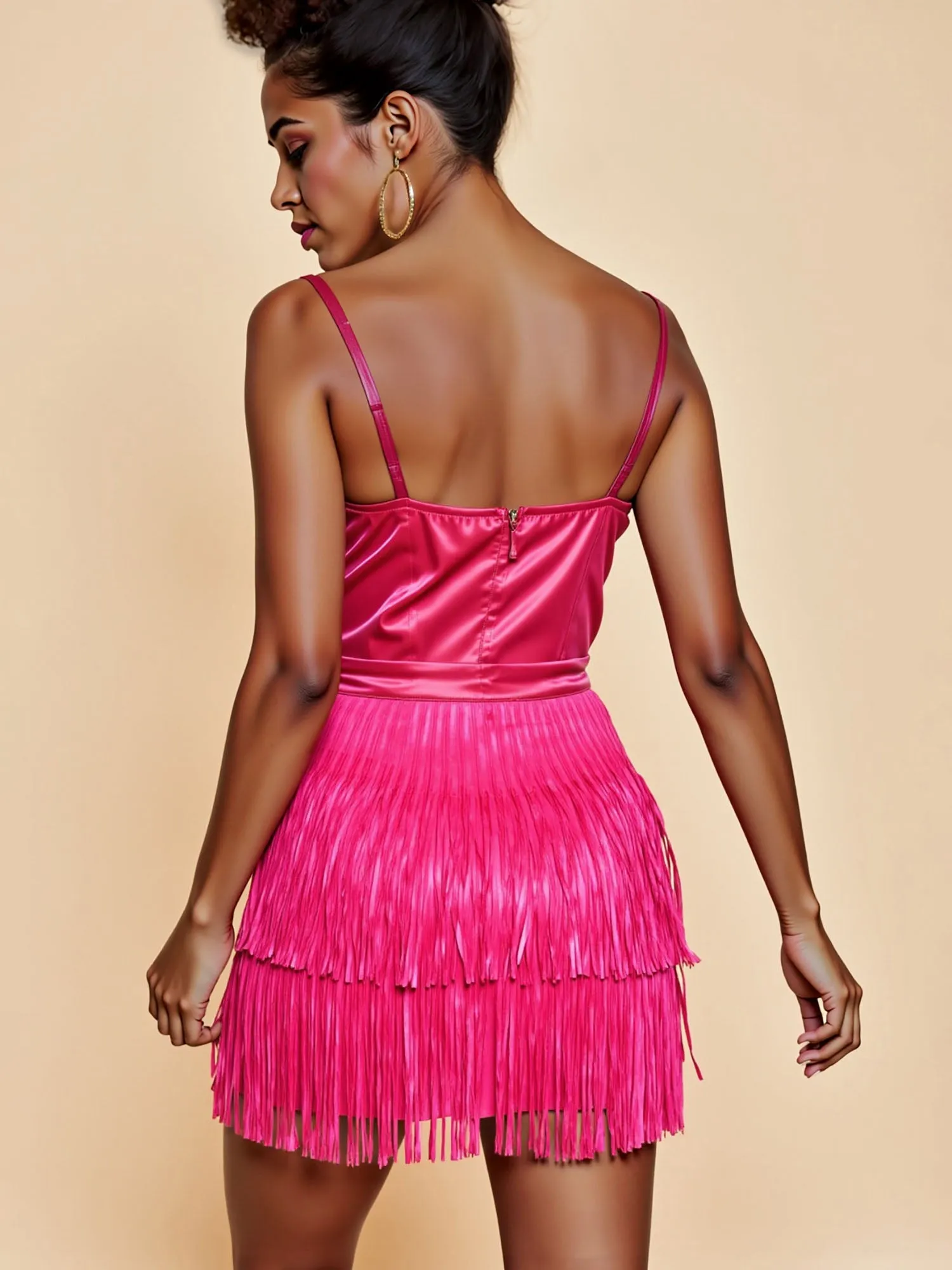 Fringe Bustier Spaghetti Strap Dress