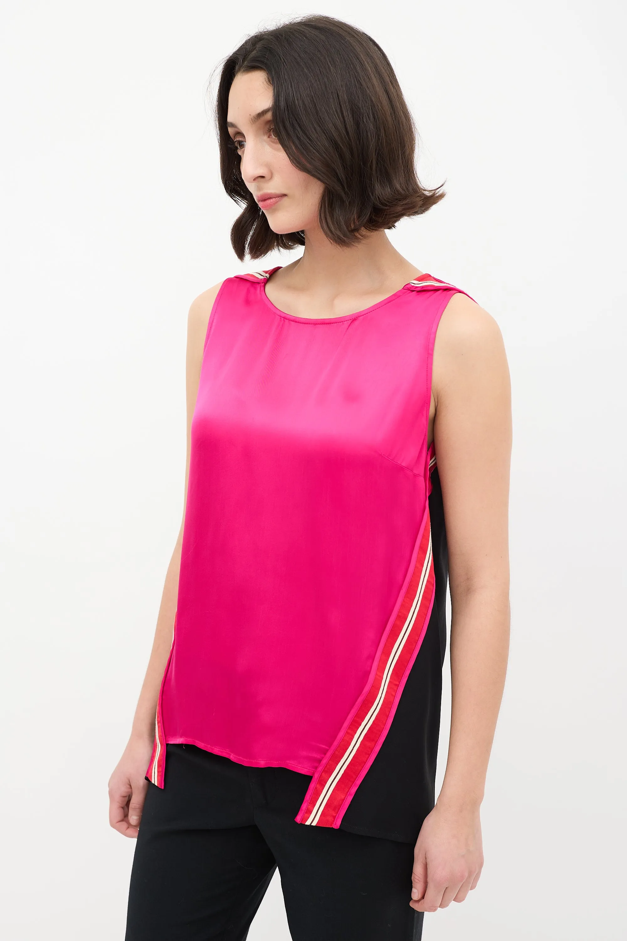 Fuchsia & Multi Satin Cape Tank Top