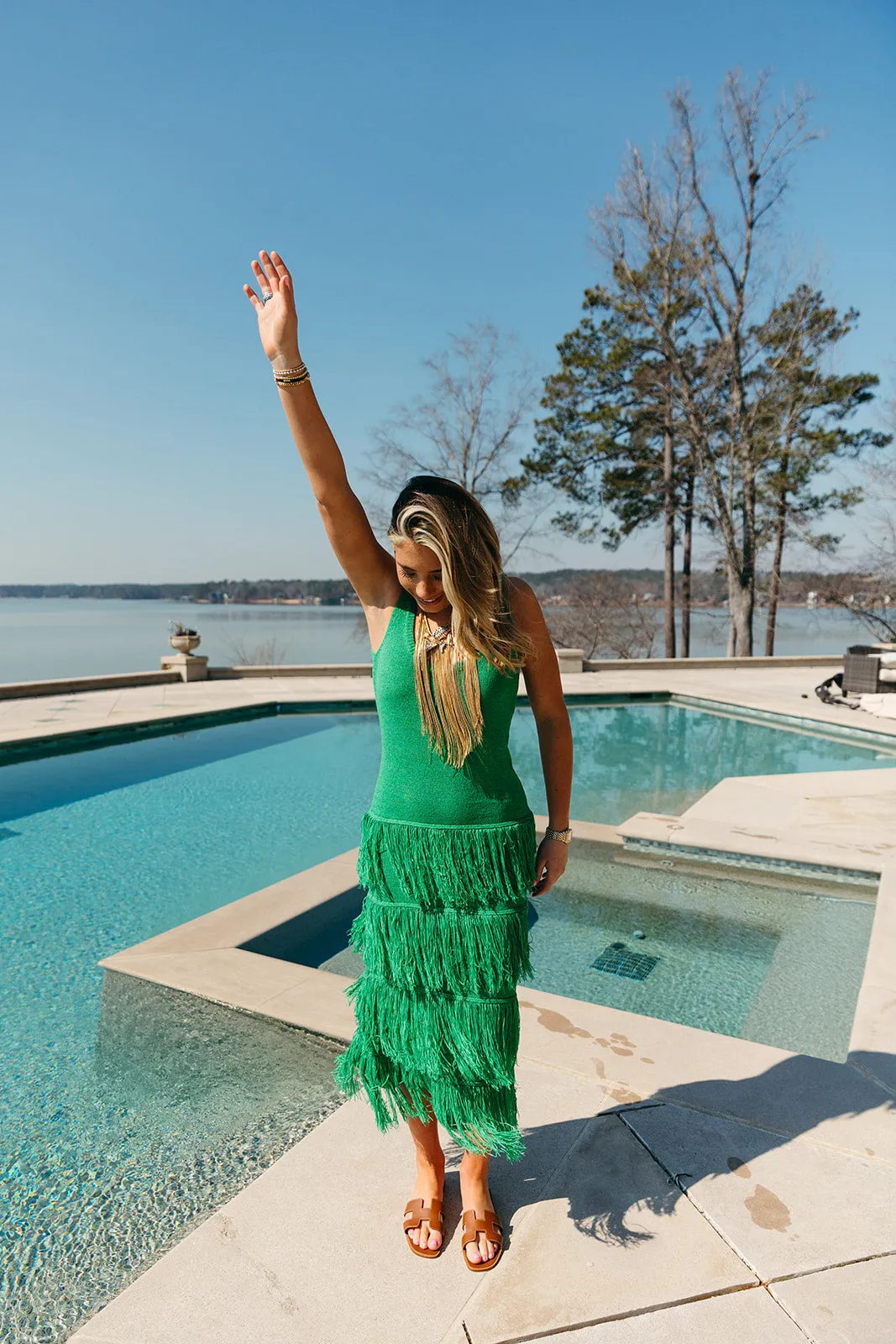 Fun In Fringe Dress - Green