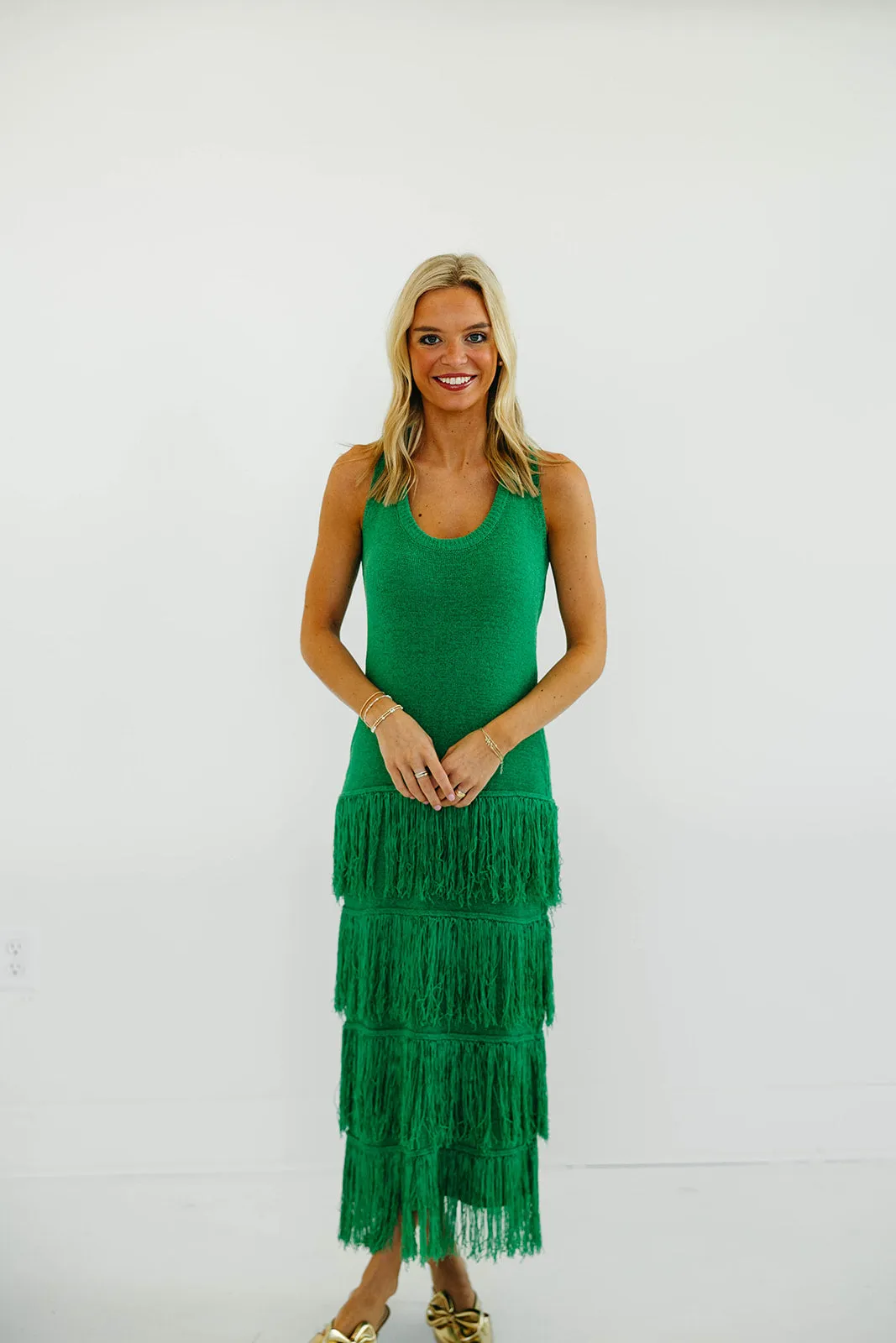 Fun In Fringe Dress - Green