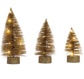 Gold LED Bottle Brush Trees - Set of 3