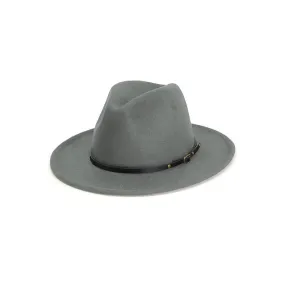 Gray Belt Buckle Trim Wide Brim Felt Hat