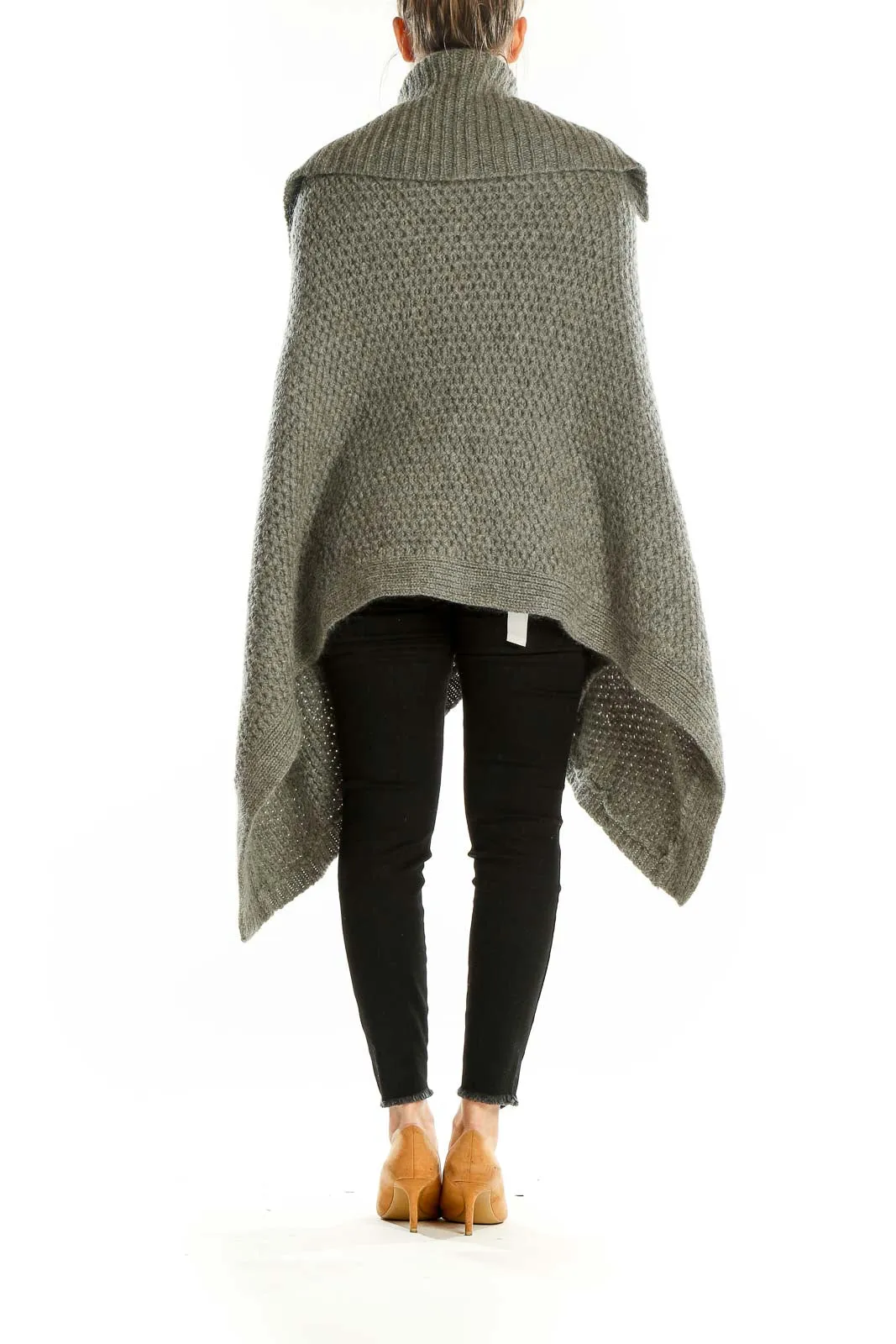 Gray Oversized Knit Poncho Sweater