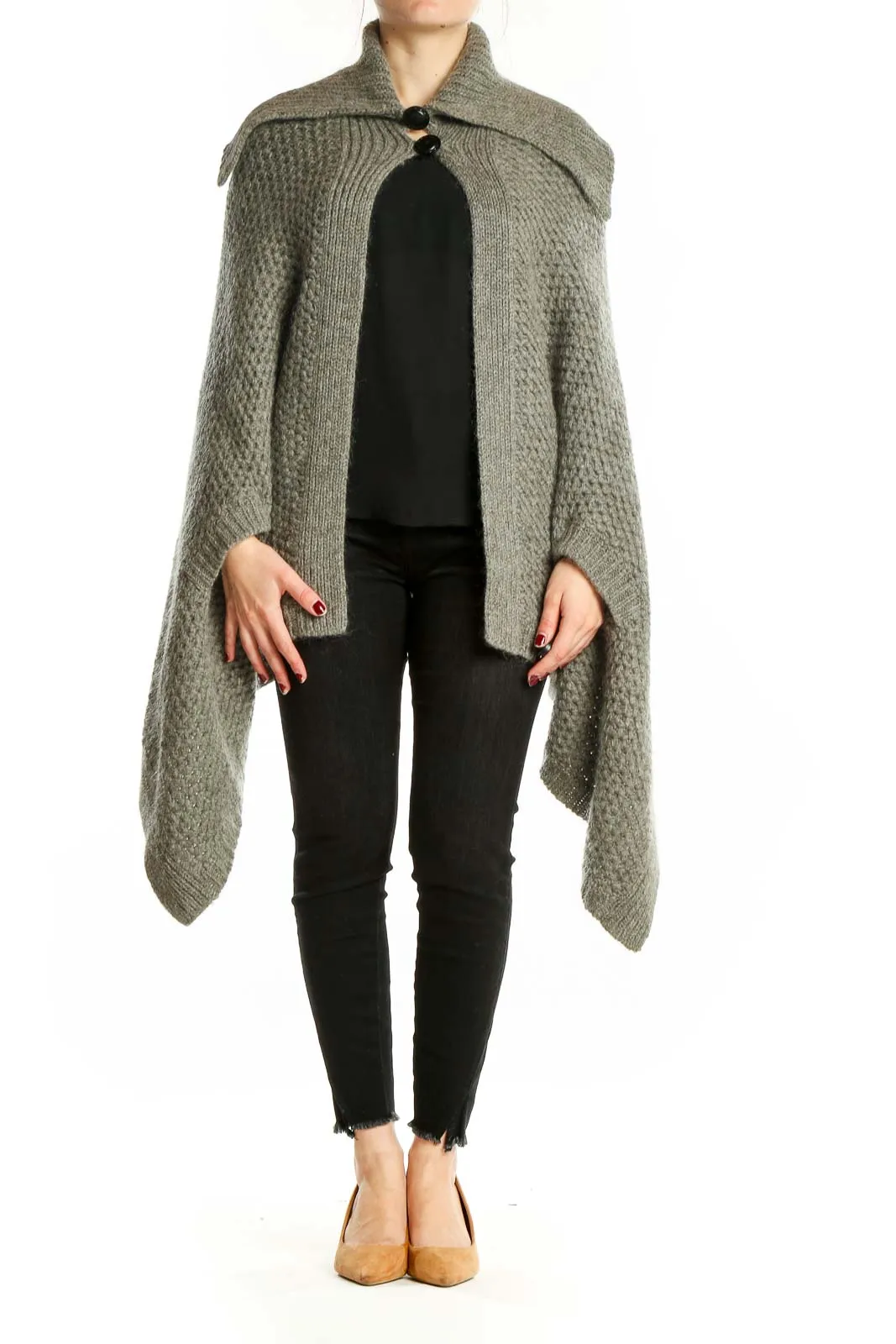 Gray Oversized Knit Poncho Sweater