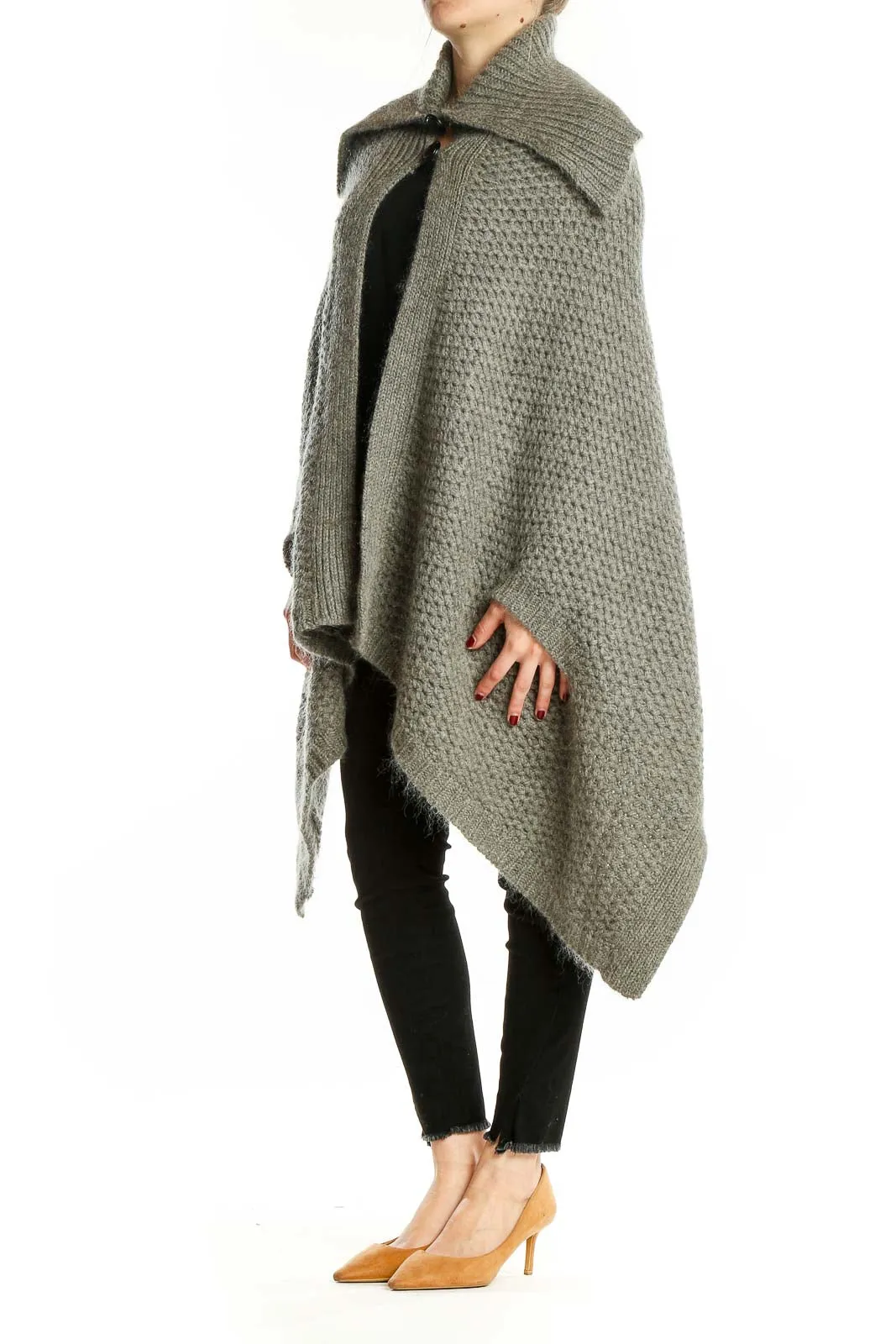 Gray Oversized Knit Poncho Sweater