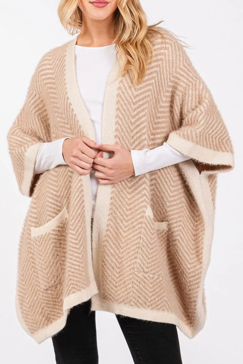 Herringbone Chilling Weather Kimono, Taupe