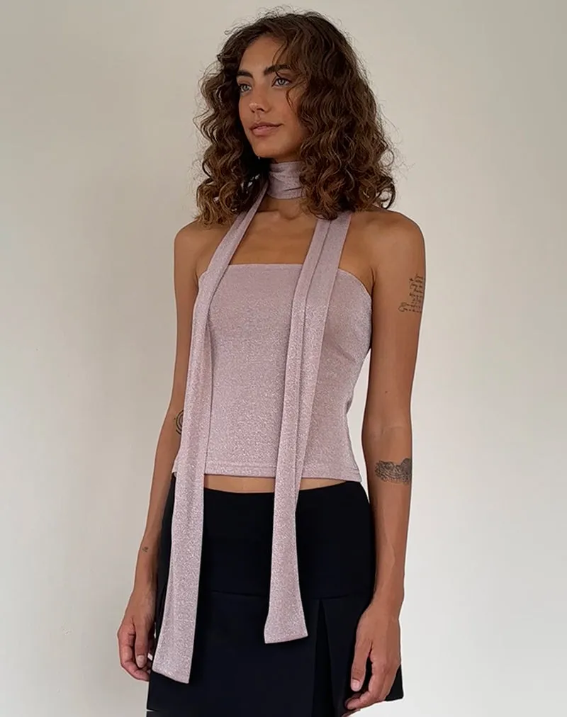 Jeldia Bandeau Top and Scarf Set in Pink Shimmer