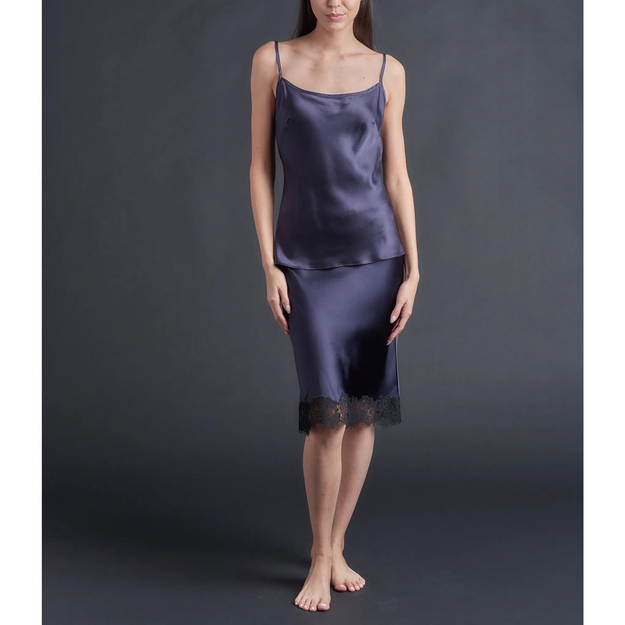 Kali Half Slip in Aubergine Silk Charmeuse