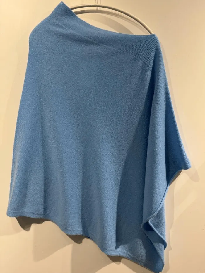 Kinross Cashmere Rib Detail Poncho In Blue Mirage LRAC3-240