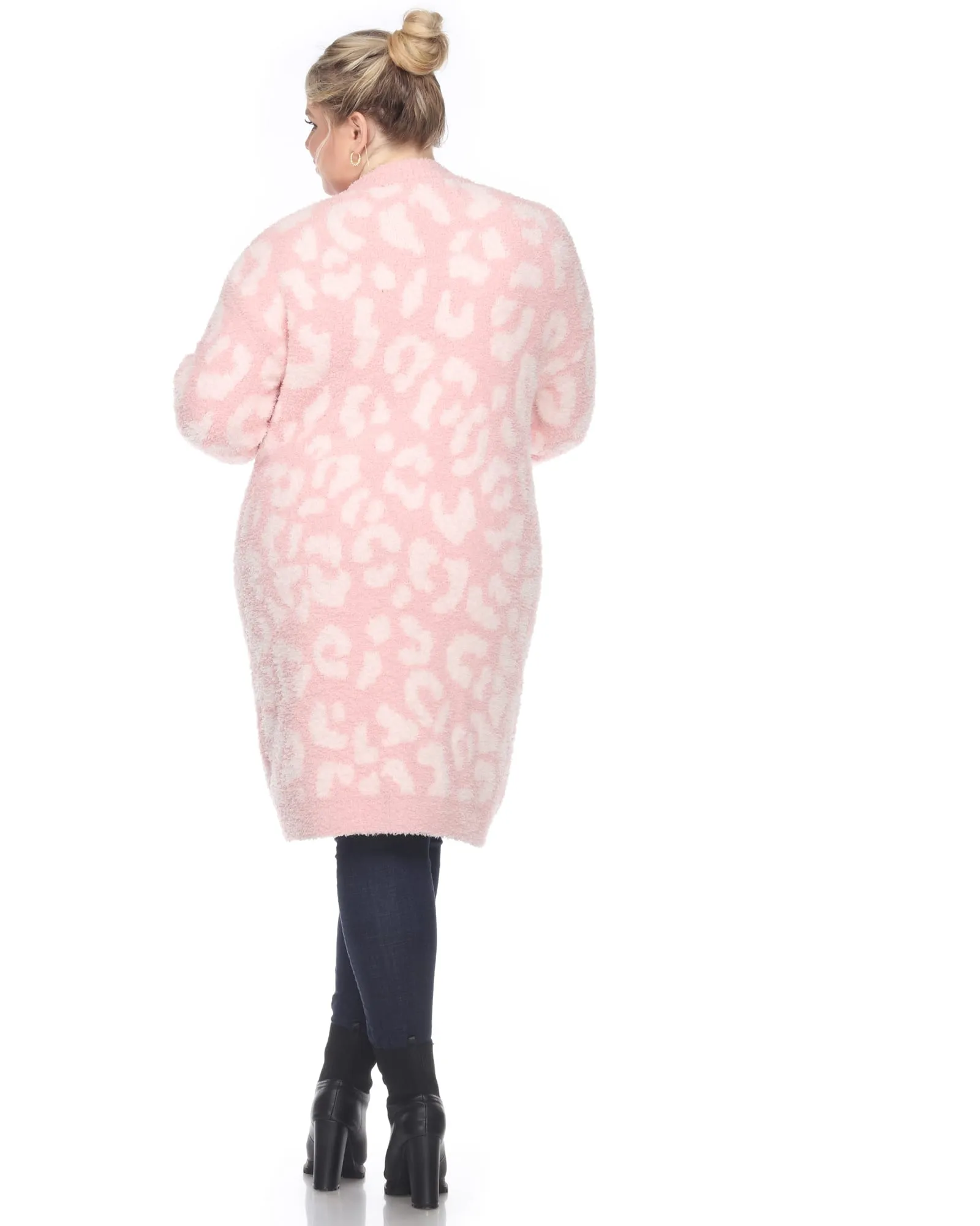 Leopard Print Open Front Sherpa Coat | Pink