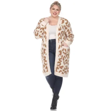 Leopard Print Open Front Sherpa Coat | Tan Leopard