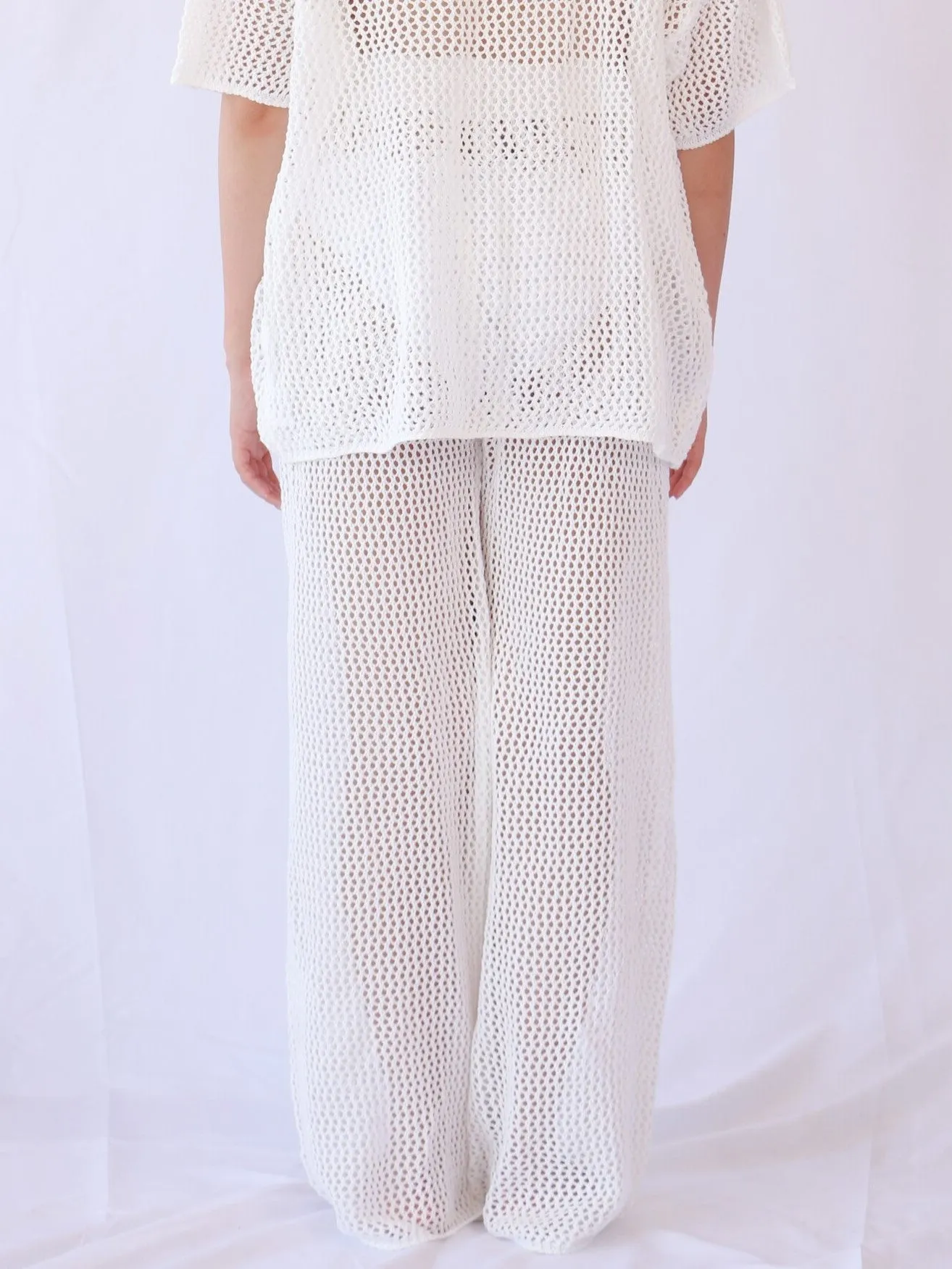 Loro Crochet Relaxed Beach Trousers with Drawstring in White