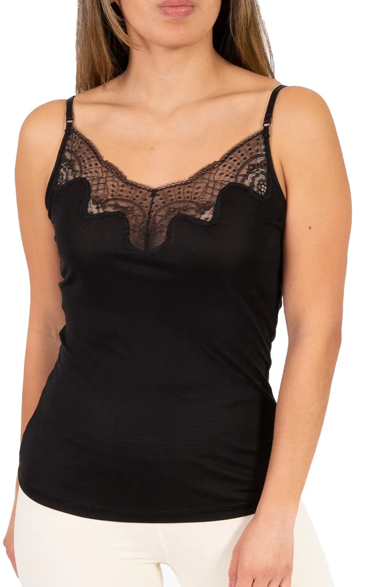 Love & Lustre 100% Silk Camisole with Lace in Black LL914