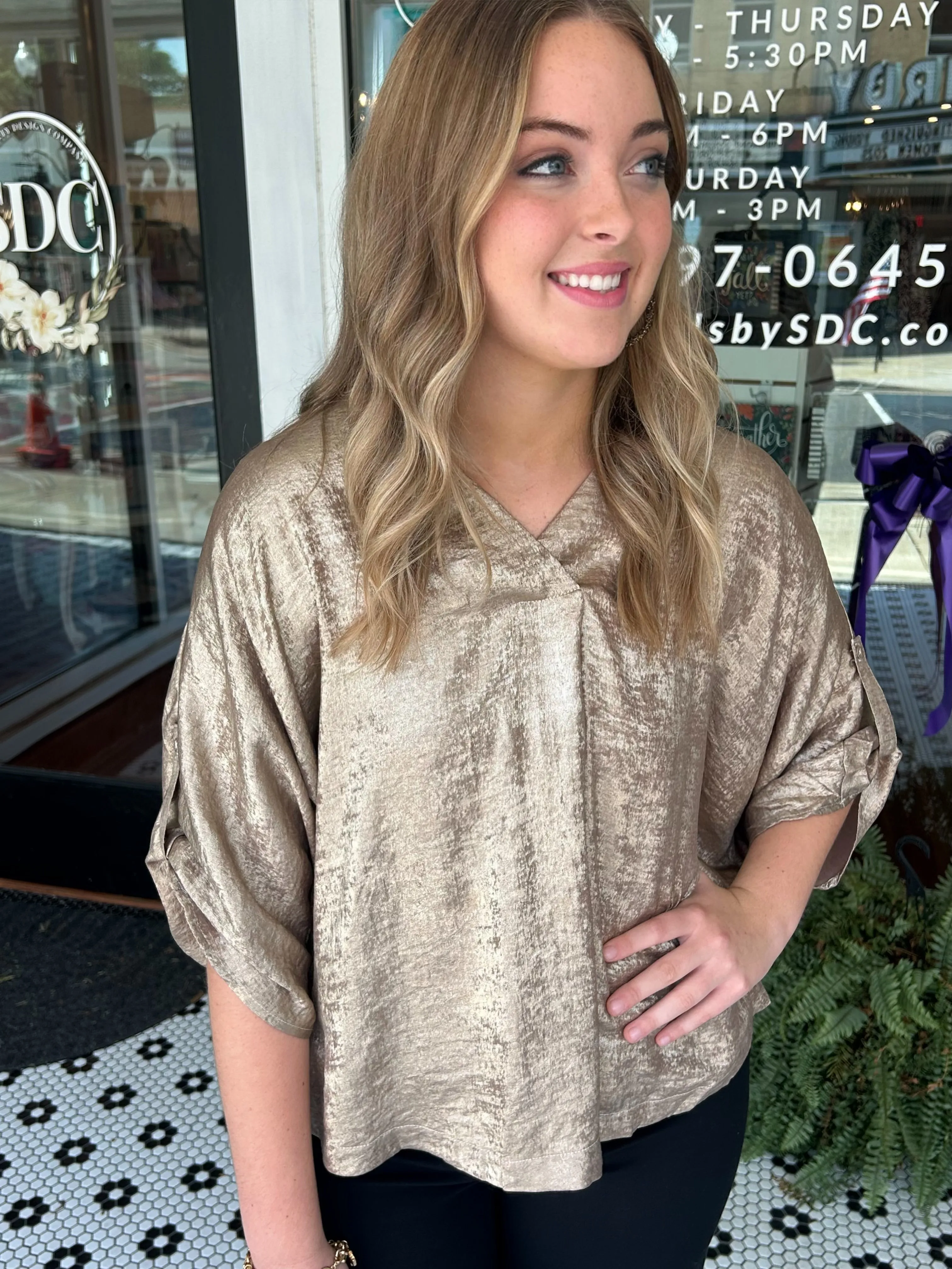 Make It Shimmer Blouse - Gold