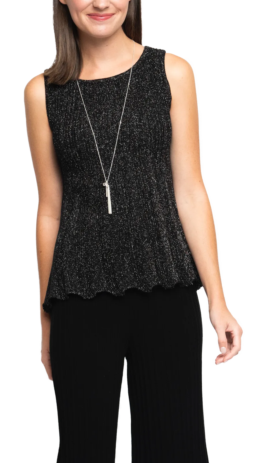 Molly Shimmer Sleeveless Pleated Swing Top - Black Shimmer