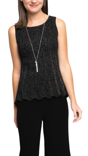 Molly Shimmer Sleeveless Pleated Swing Top - Black Shimmer