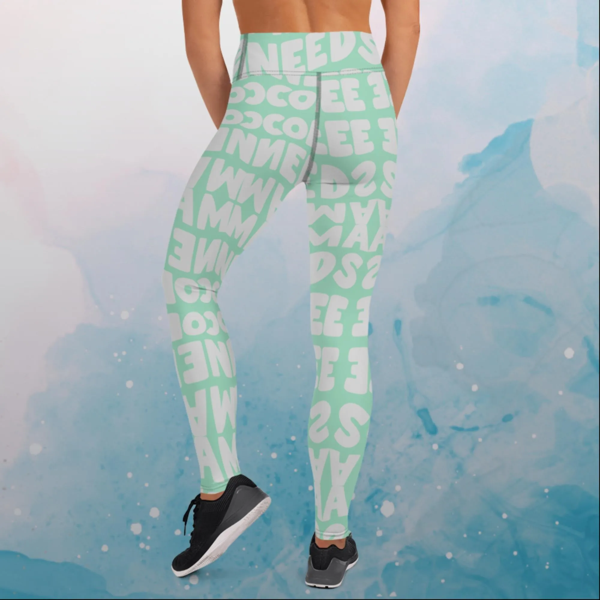 Momma Needs Coffee Green and Gray Comfy Leggings